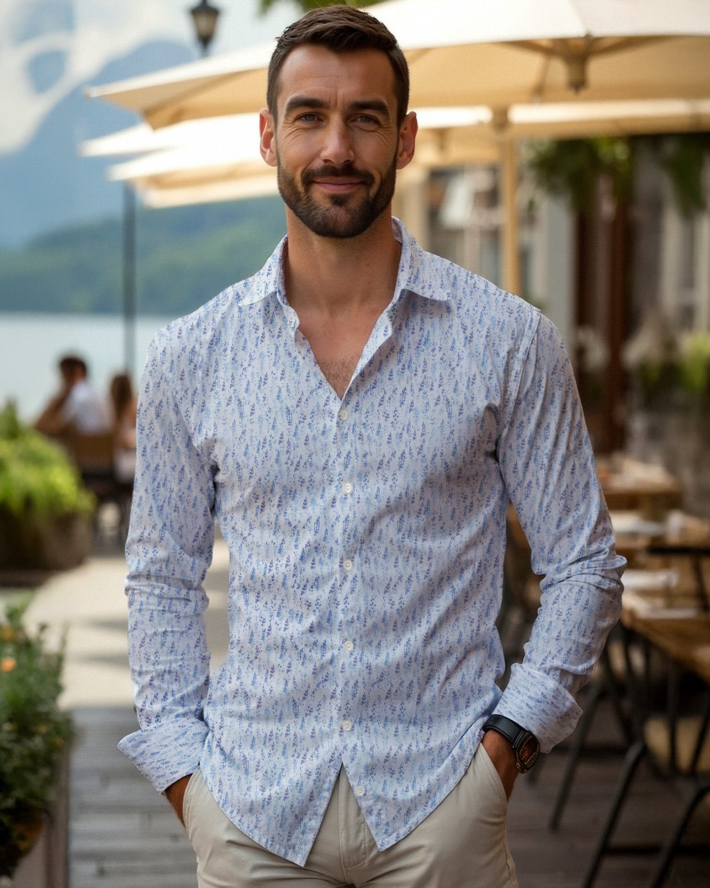 Casual shirt with floral print in blue (Art. 2504-C)