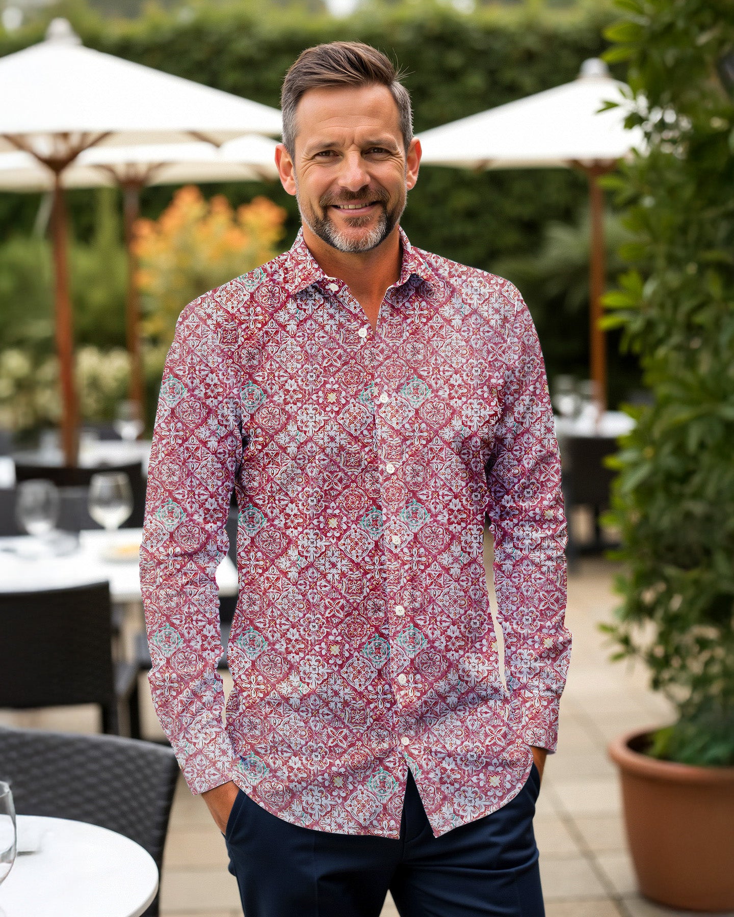 Casual shirt with graphic print in orange-brown (Art. 2515-C)