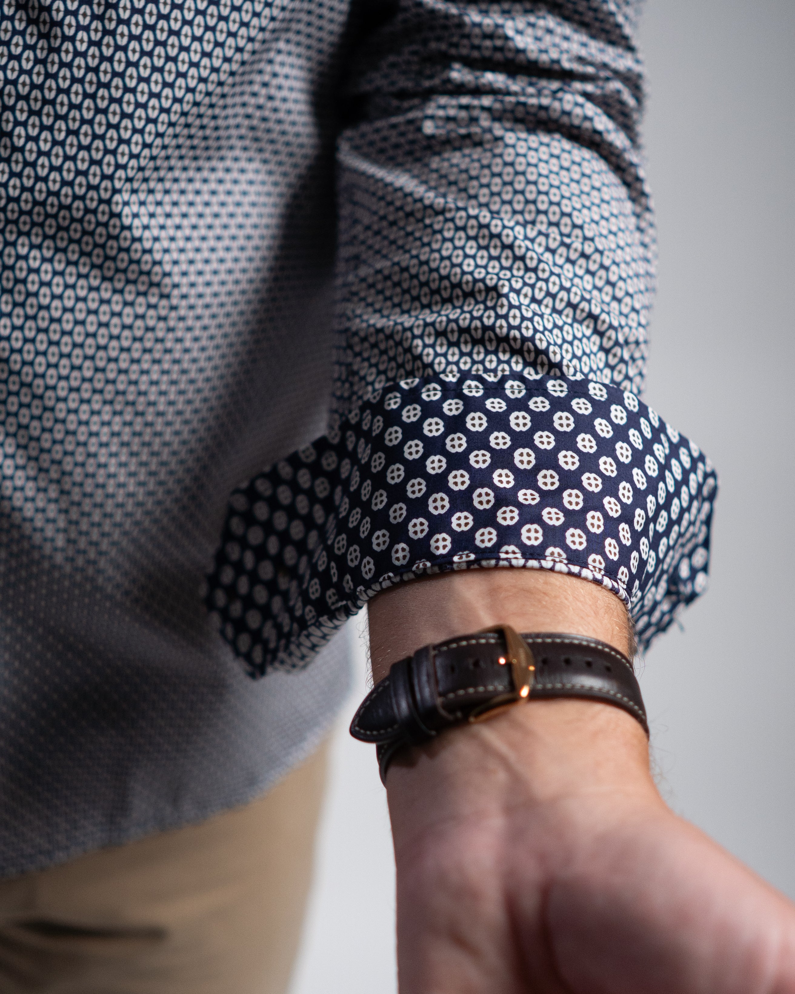 Freizeithemd mit Minimalprint Blau/Olive (Art. 2413-C)