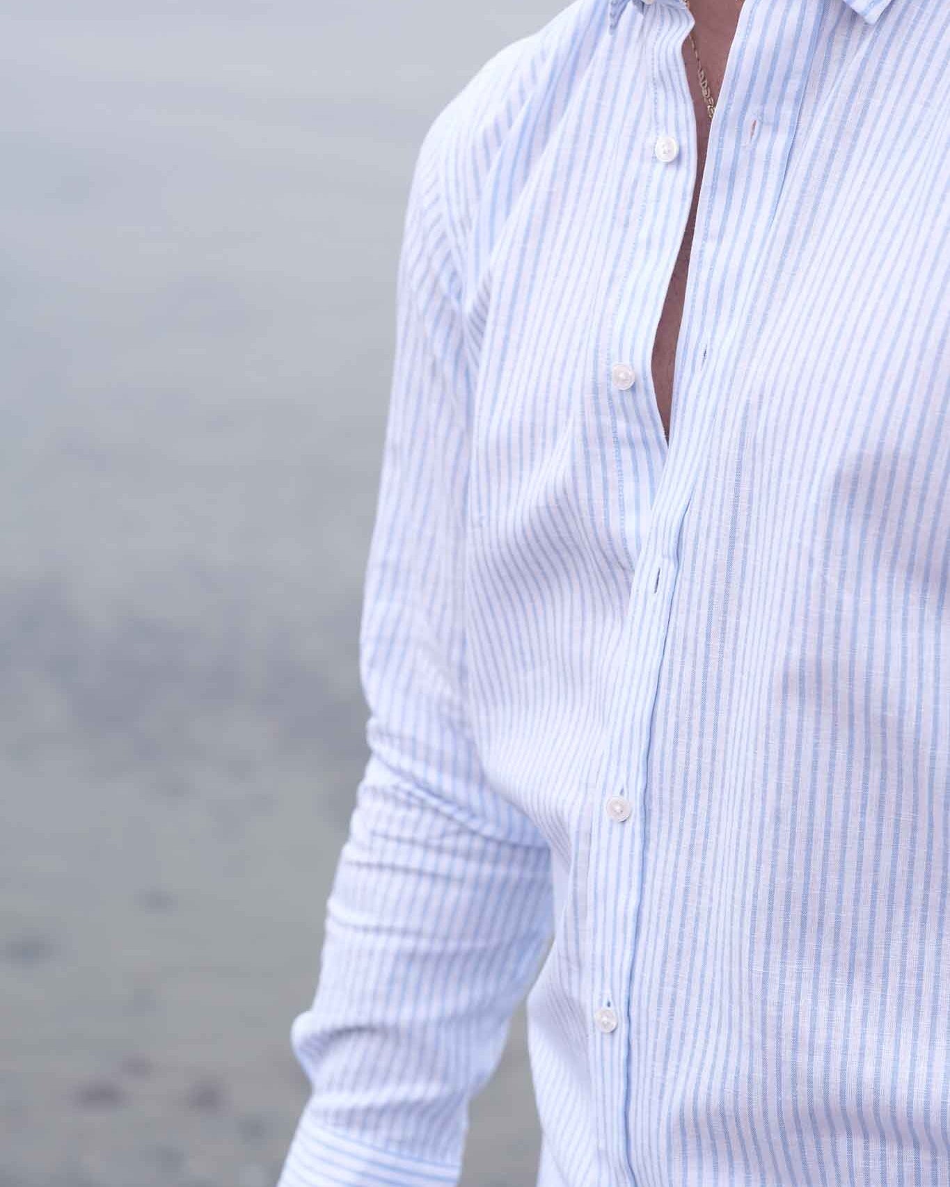 Chemise en lin à rayures bleu clair (art. 2262-C)