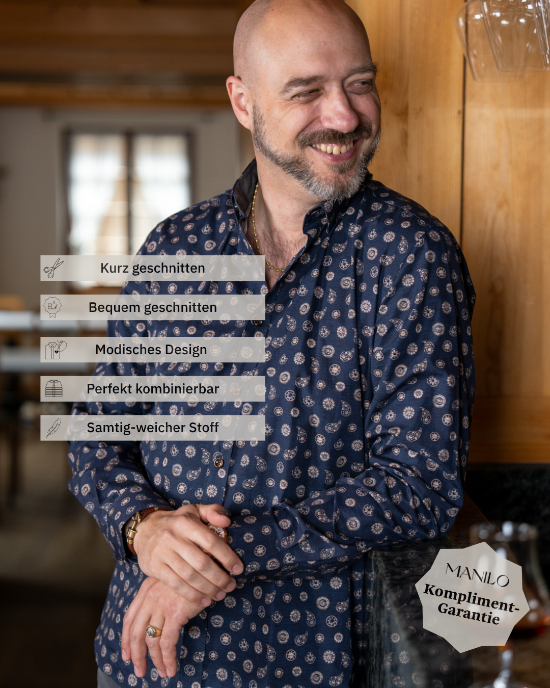 Freizeithemd mit Paisleymuster Dunkelblau (Art. 2346-C)