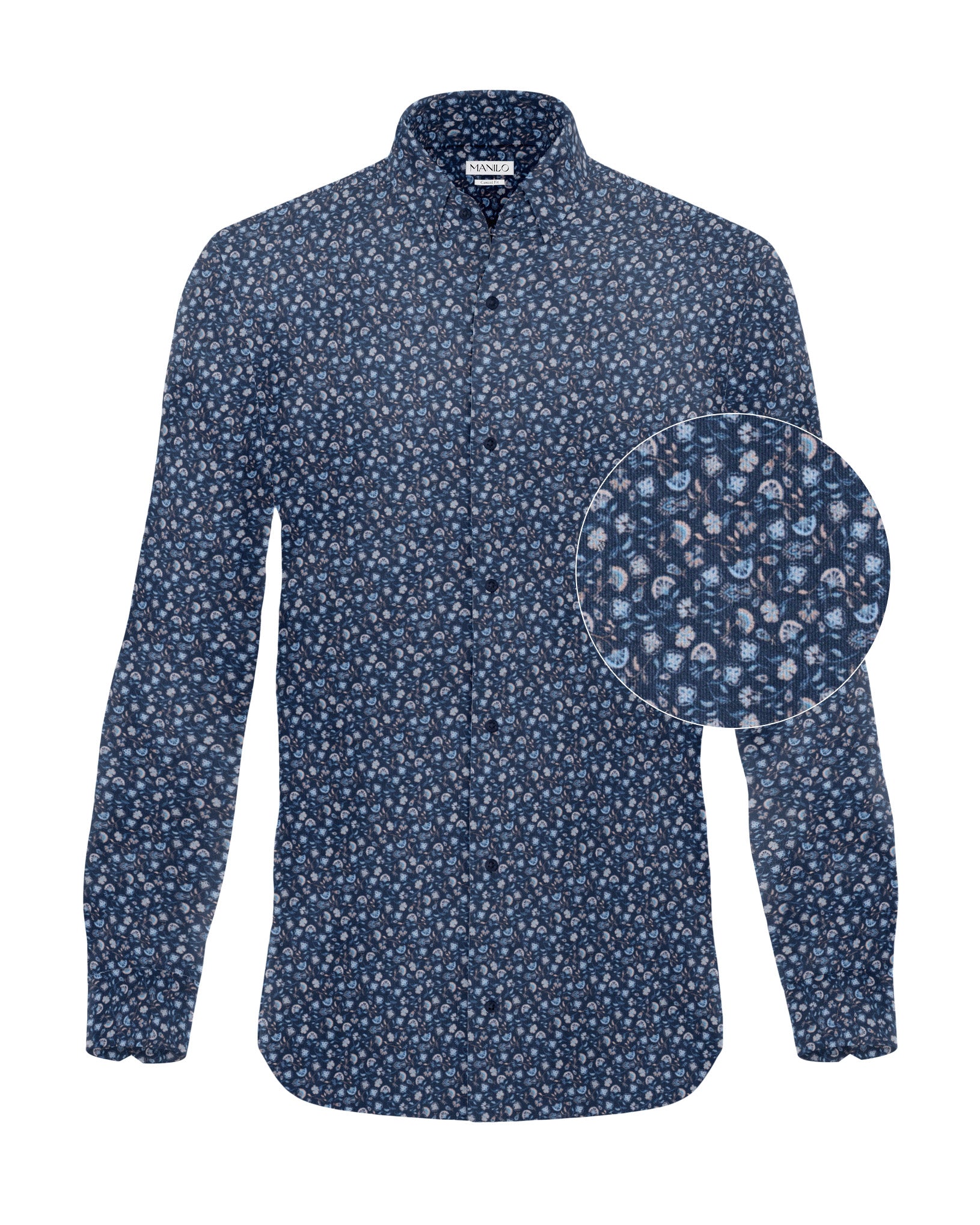 Cord-Hemd mit Blumenprint in Blau (Art. 2719-C)