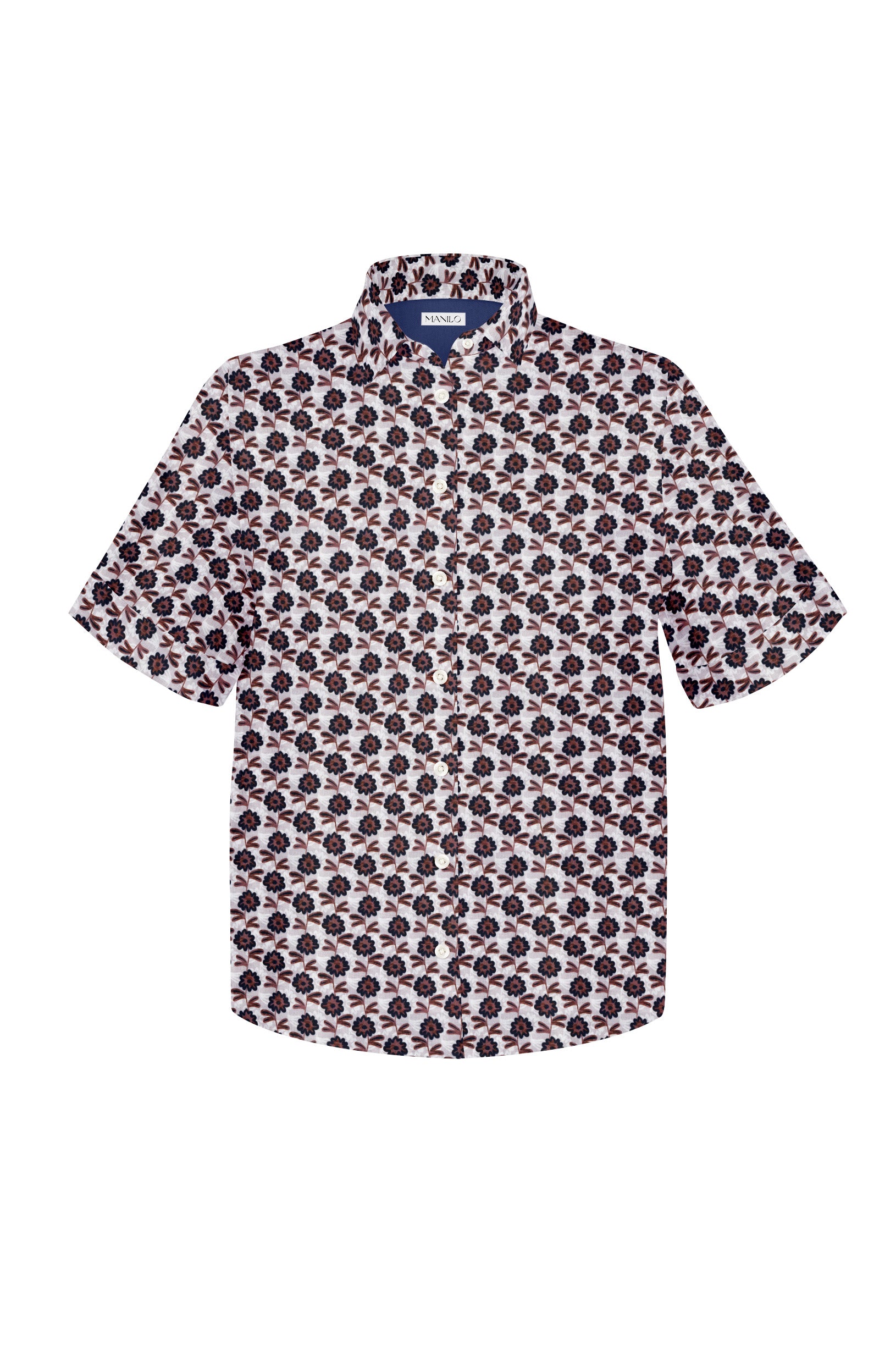 Oversize short-sleeved blouse MARIE with floral print in brown/blue (Art. 2114D-M)