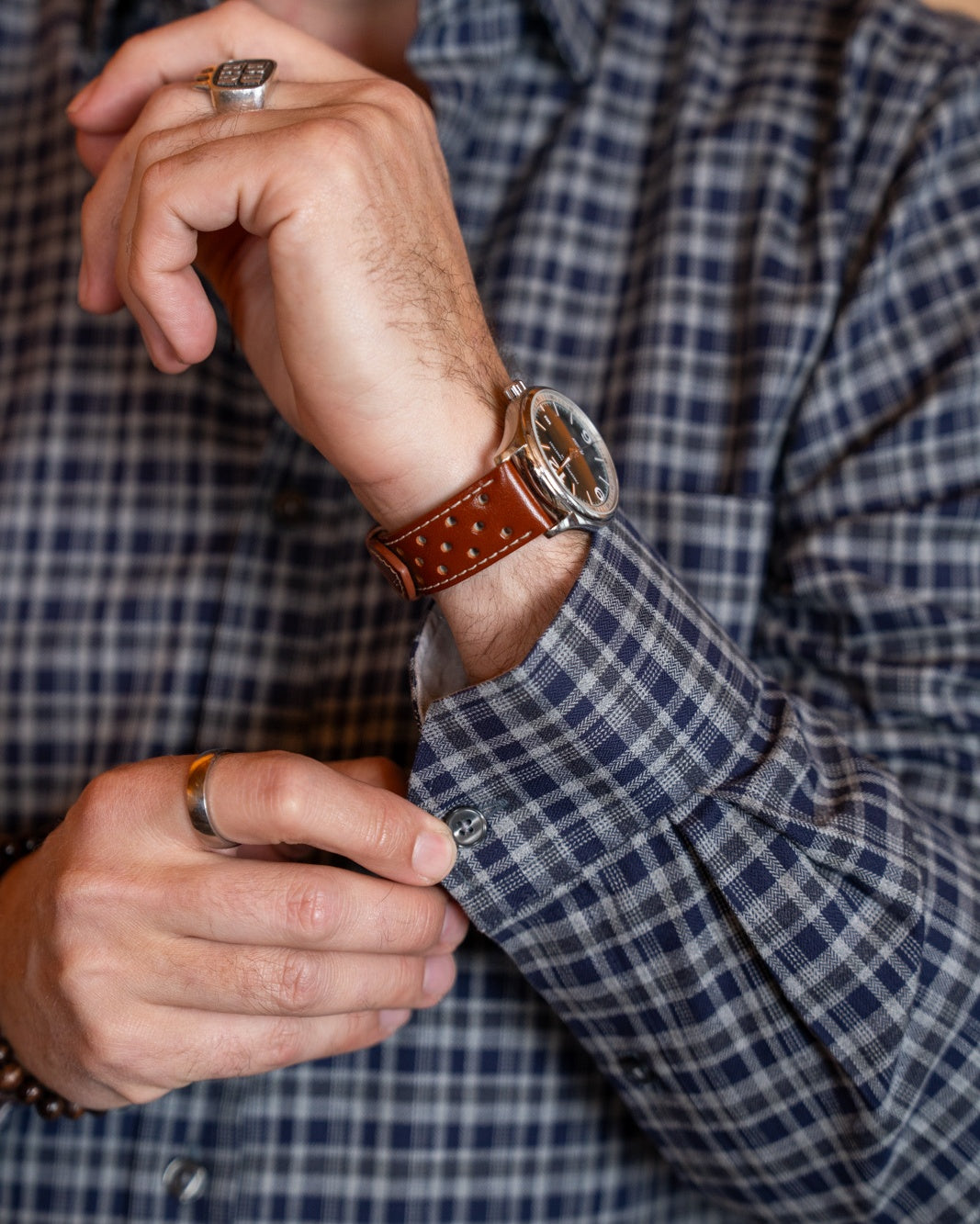 Chemise spirituelle avec un motif caroma gris / bleu (art. 2405-C)