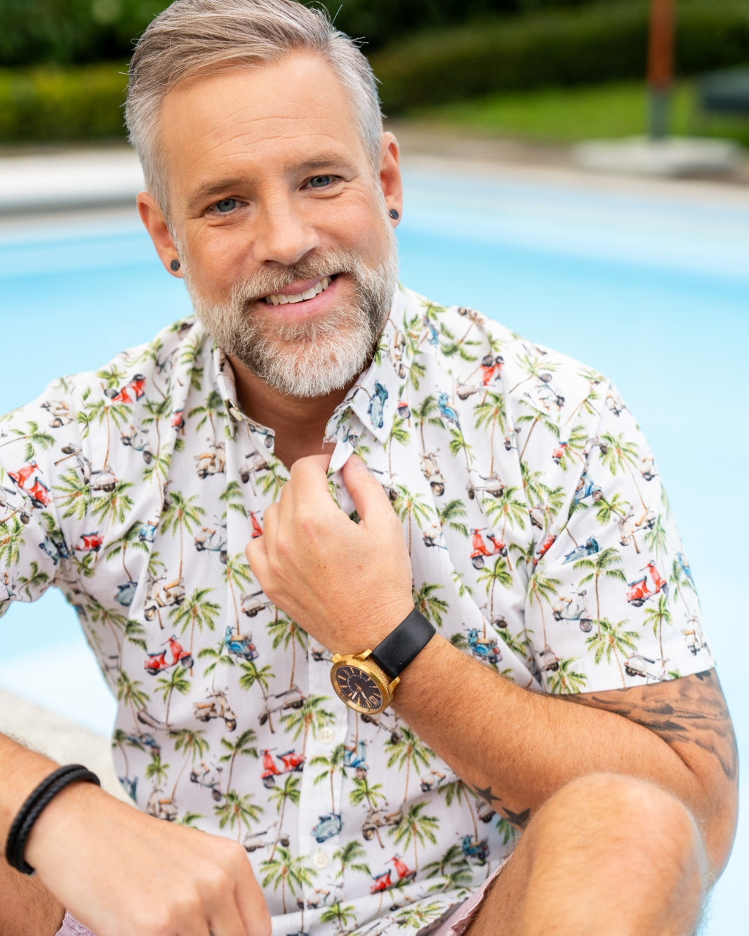 Chemise décontractée avec imprimé mobylette & palmiers (art. 2531-C-KA)