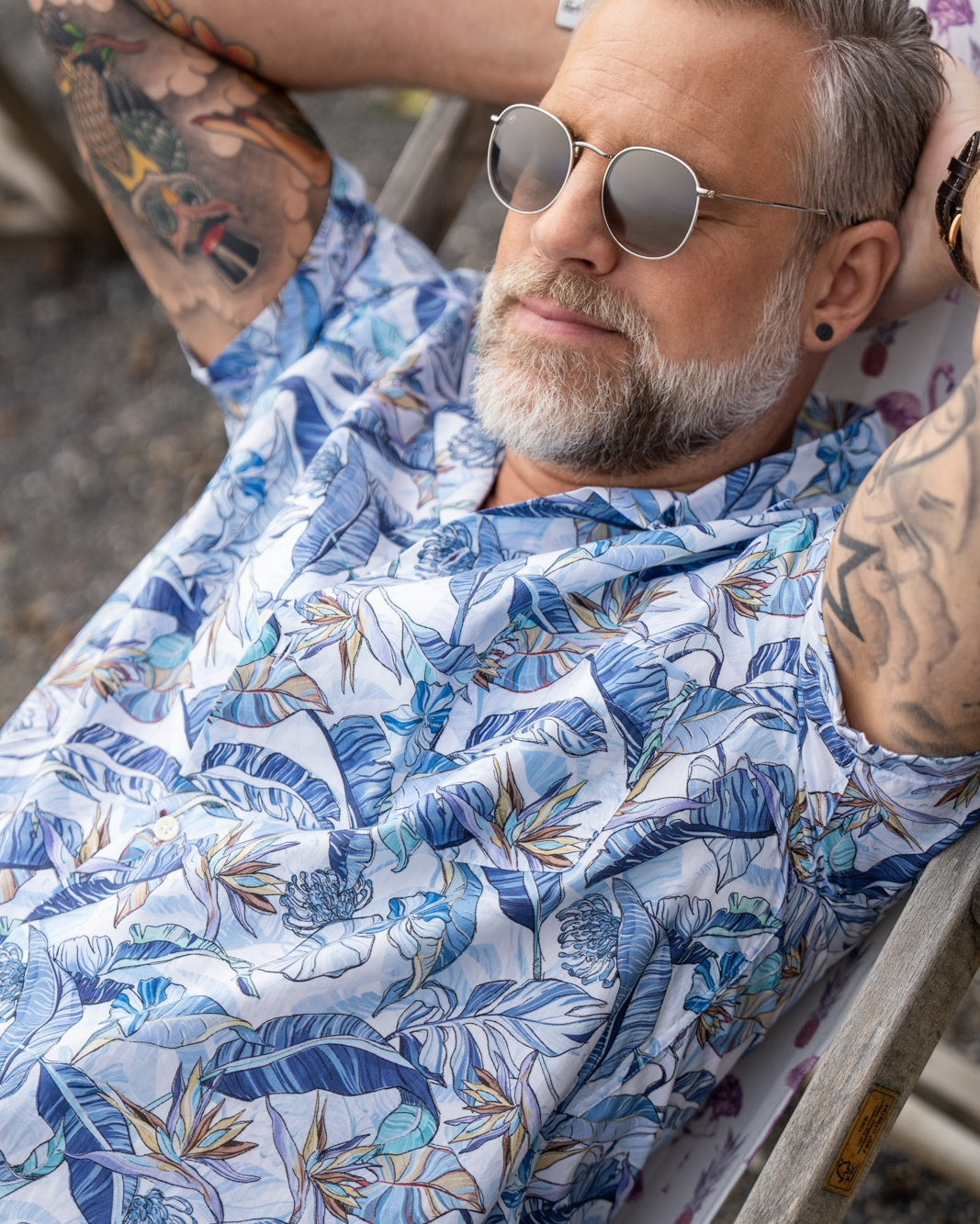 Hawaii-Hemd mit Blumenprint in Blau (Art. 2542-BS)