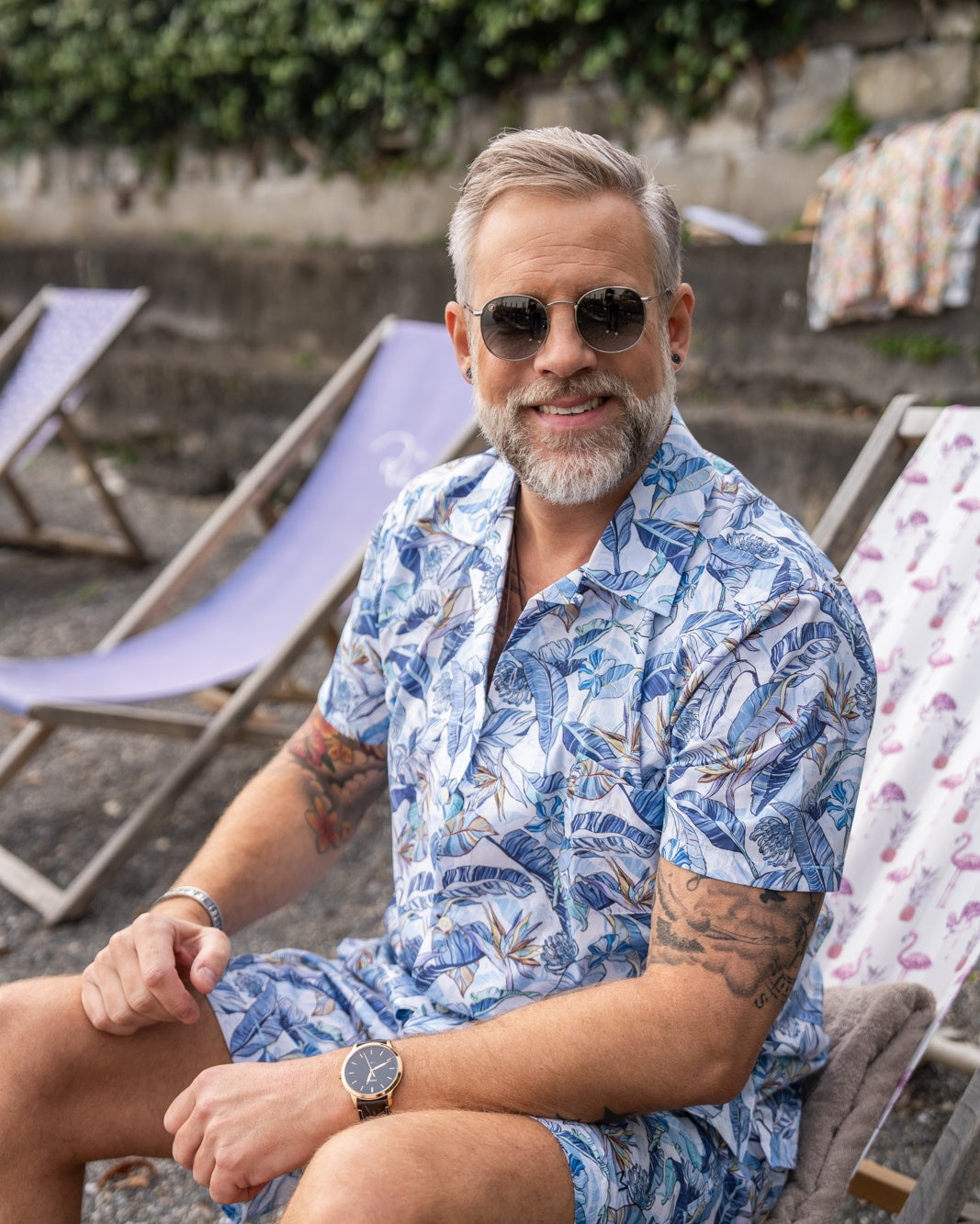 Hawaii-Hemd mit Blumenprint in Blau (Art. 2542-BS)
