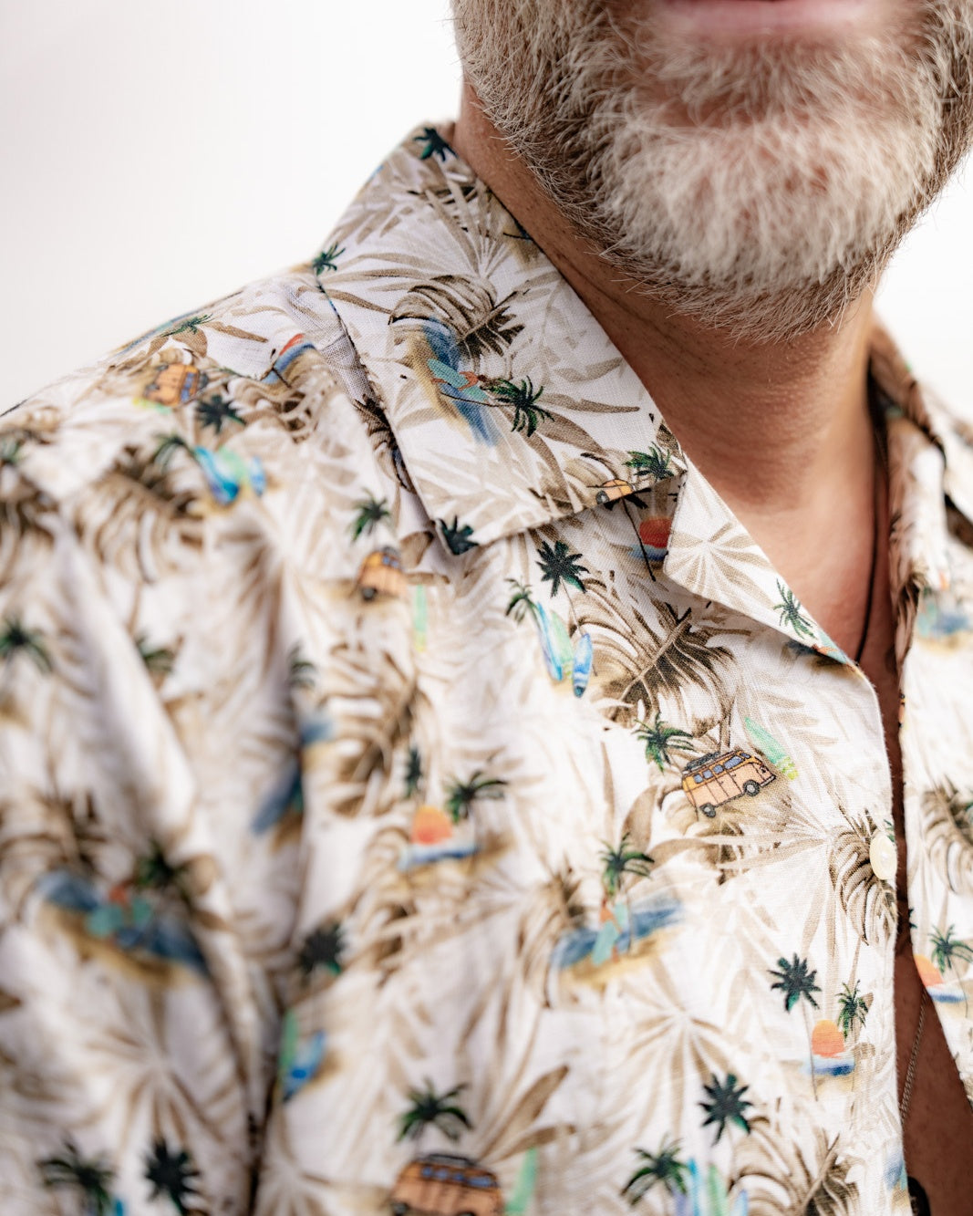 Hawaii-Hemd in Leinen mit Strand-Print in Beige (Art. 2546-BS)