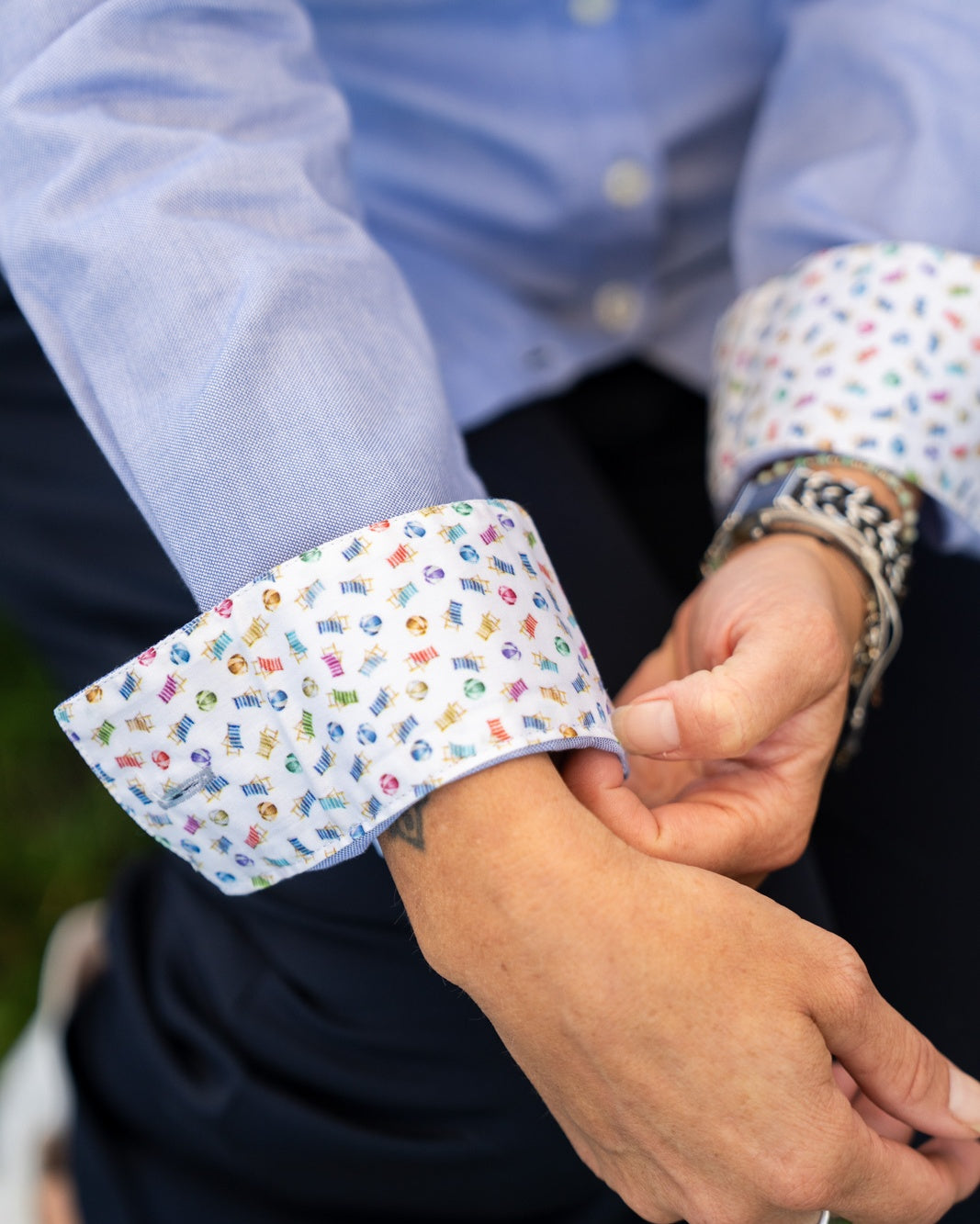 Bluse SOPHIE mit Printmuster in Kragen und Manschette in Blau (Art. 2155D-S)