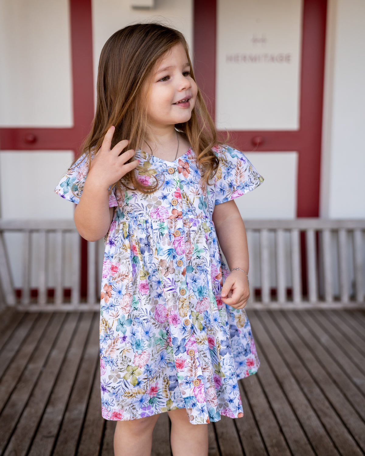 Kinderkleid LAHELA mit farbigem Blumen-Print (2301K-L)