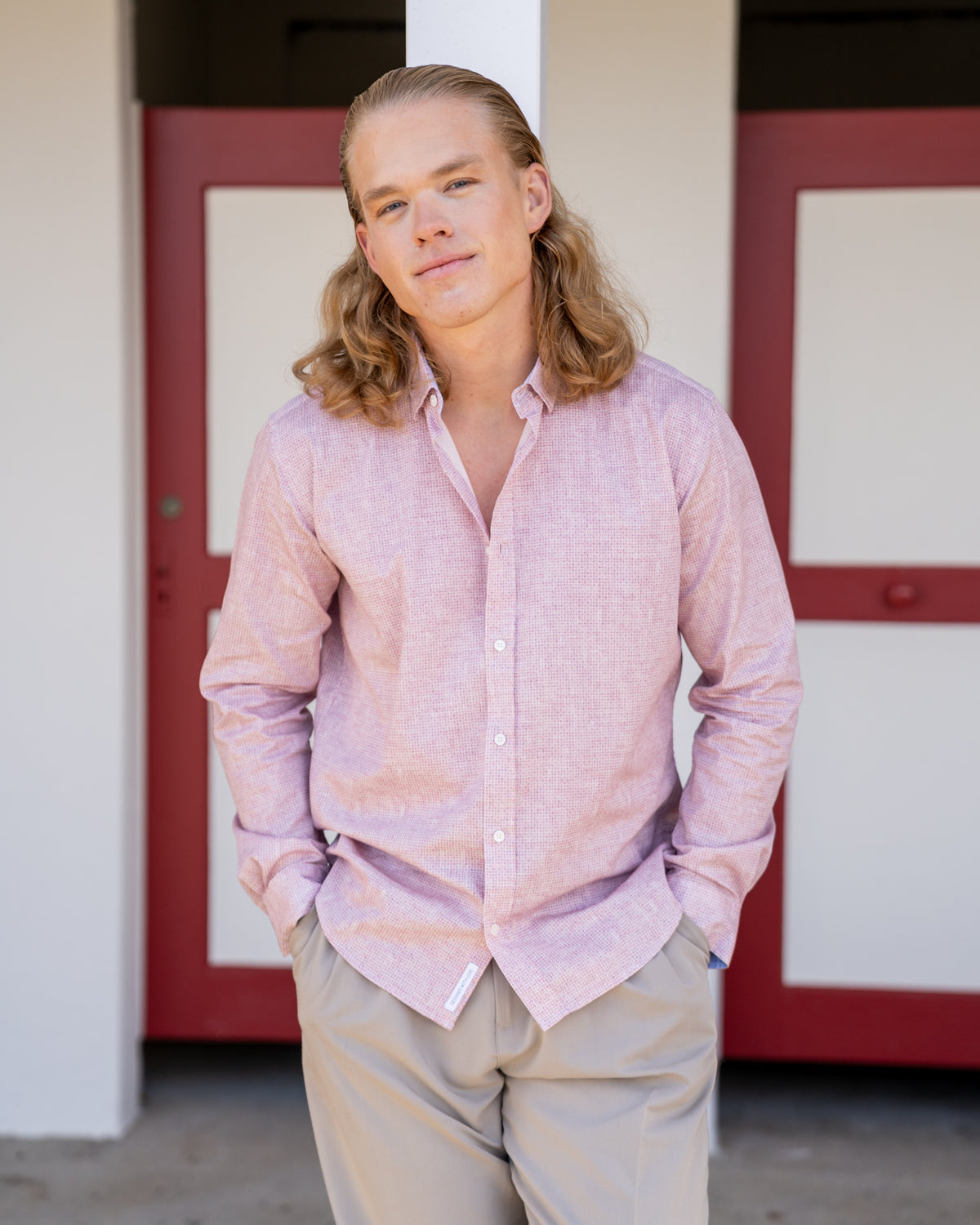 Freizeithemd Langarm mit Printmuster in Rosa (2811-C)