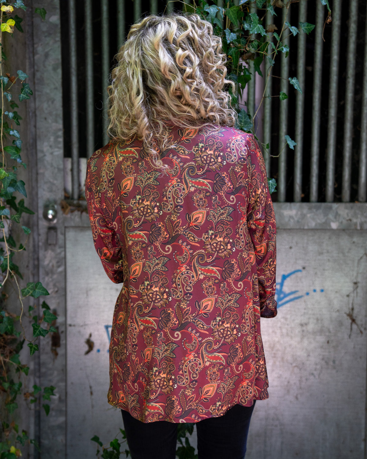 Oversize Viskose-Bluse ISABELLE mit Printmuster in Bordeaux (2592D-I)