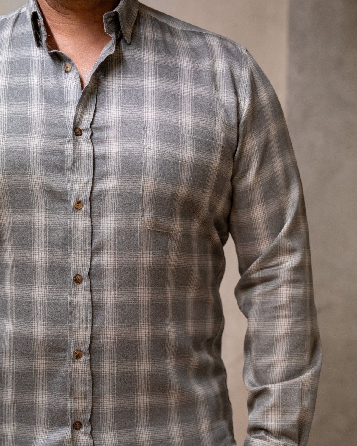 Flannel shirt long sleeve with check pattern Beige (3061-C)