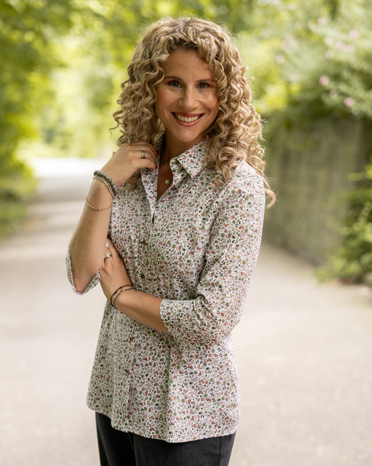3/4 Arm Bluse FLEUR mit Blumenmuster in Blau (2542D-F-34)