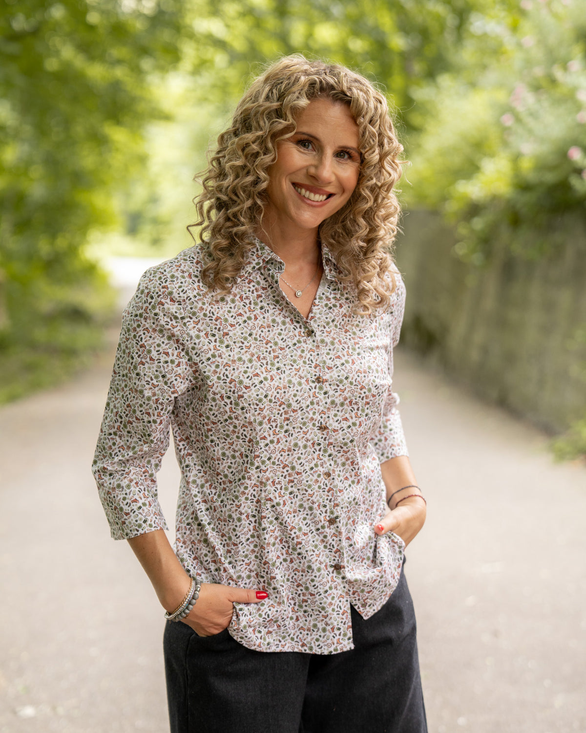 3/4 Arm Bluse FLEUR mit Blumenmuster in Blau (2542D-F-34)