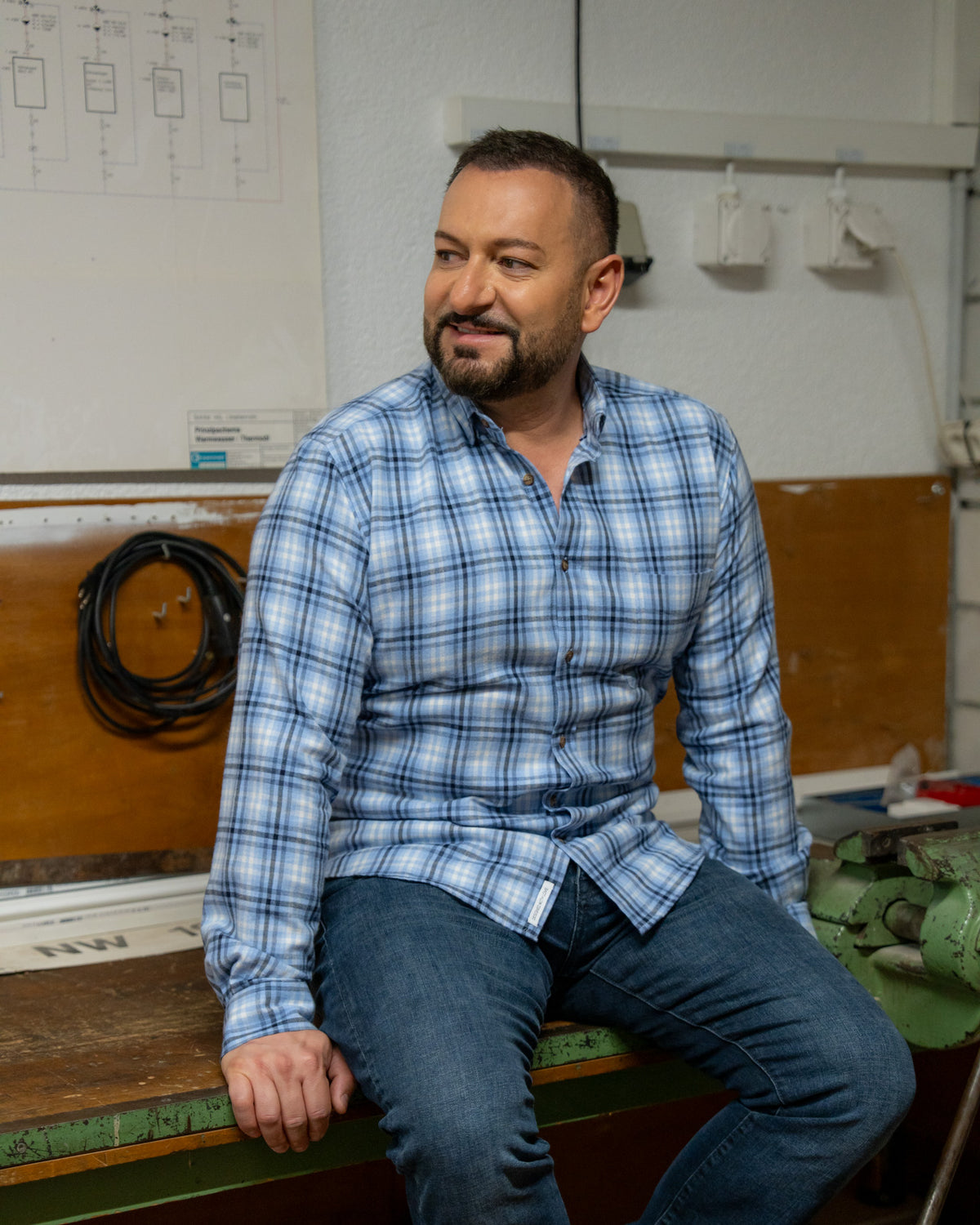 Flannel shirt long sleeve with check pattern light blue (3068-C)