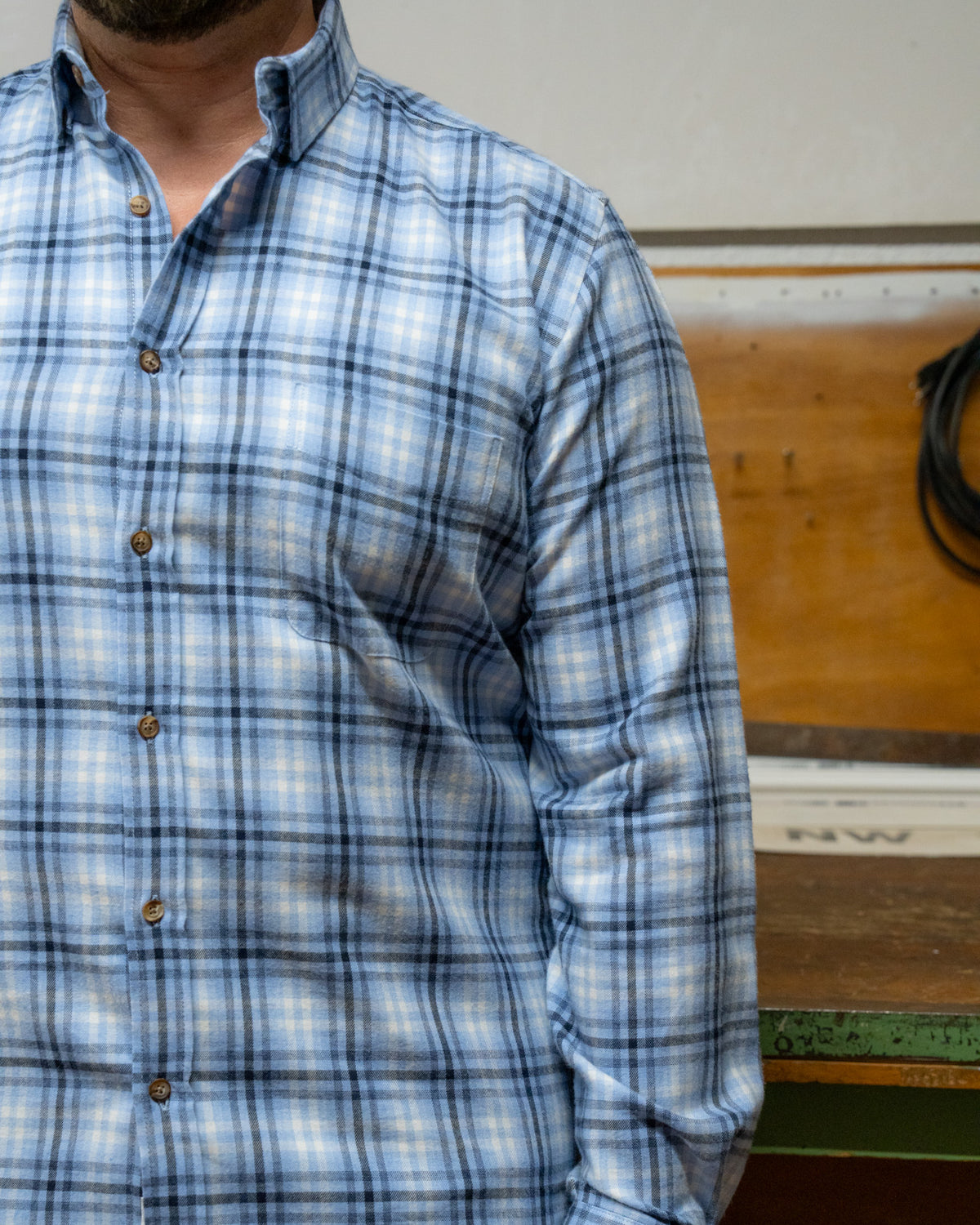 Flannel shirt long sleeve with check pattern light blue (3068-C)
