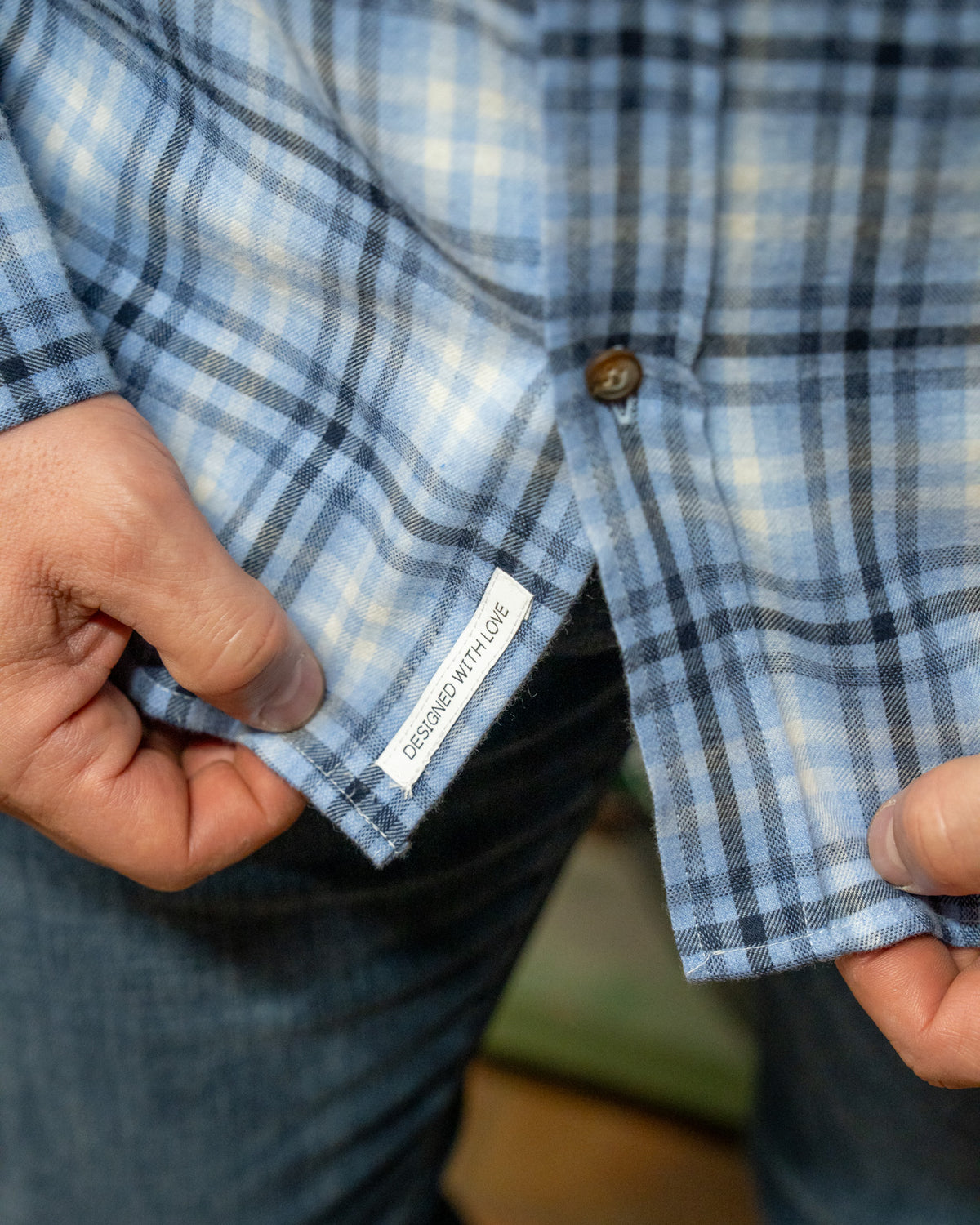 Flannel shirt long sleeve with check pattern light blue (3068-C)