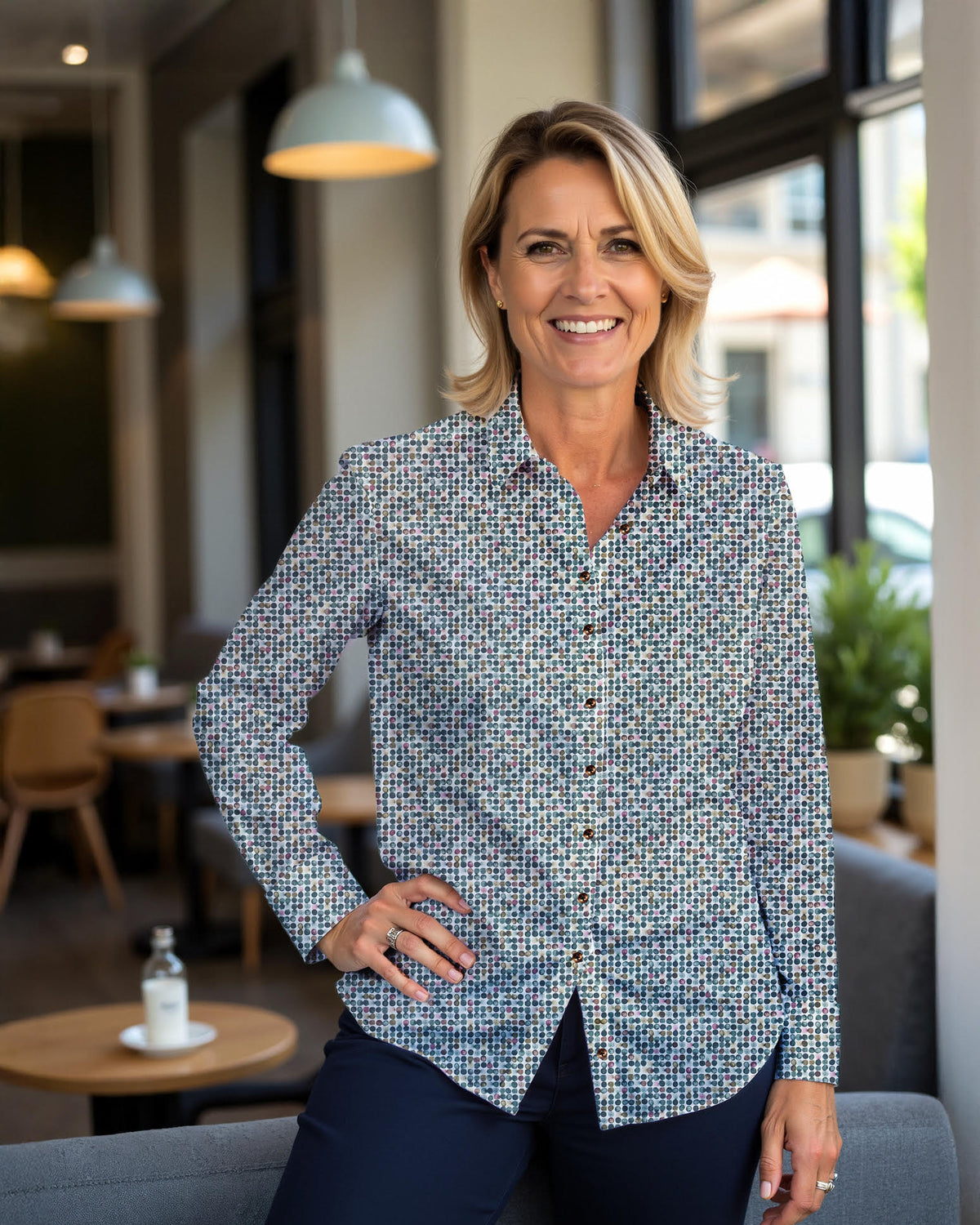 Stretch-Bluse SOPHIE mit Grafikprint in Grün (Art. 2215D-S)