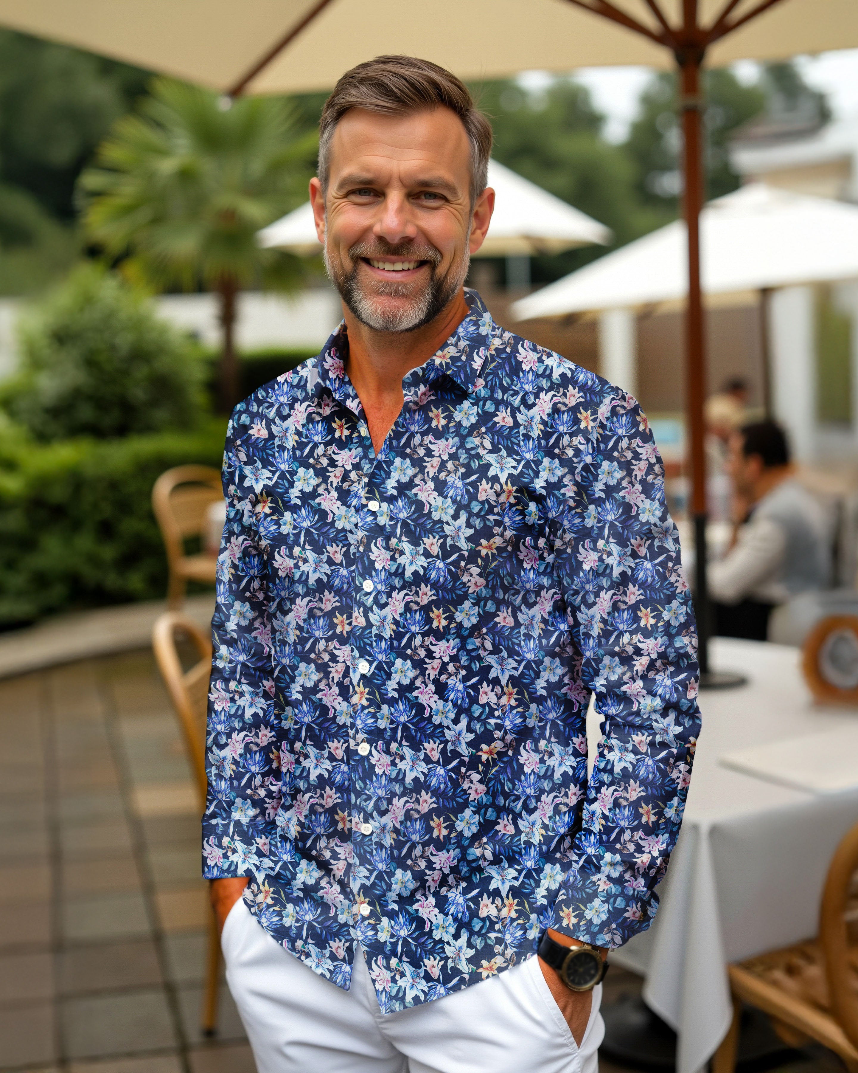 Freizeithemd mit Blumenprint in Navy (Art. 2501-C)