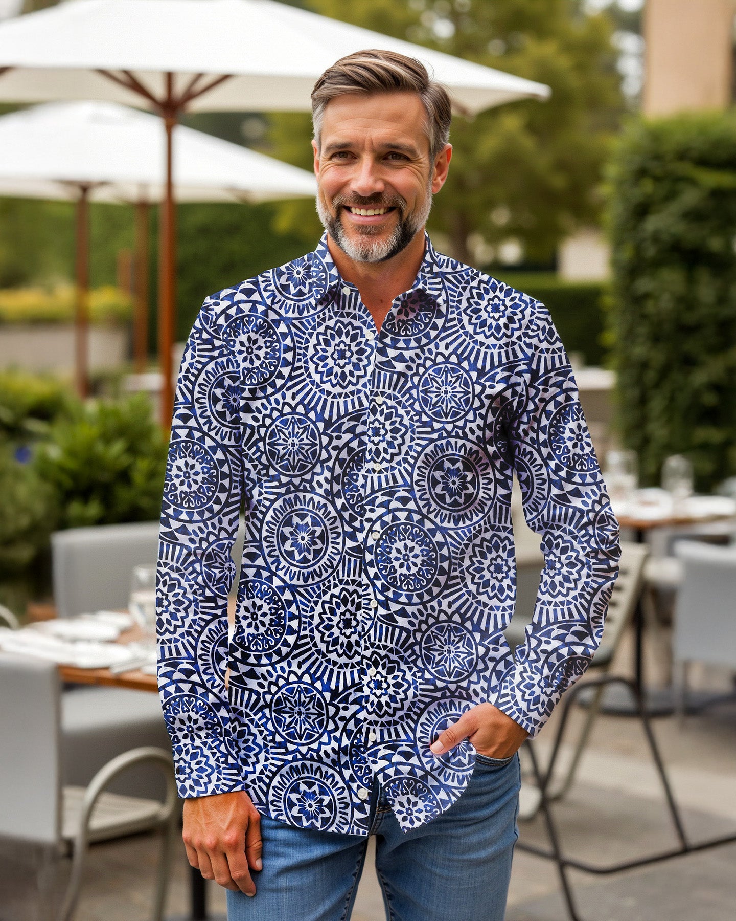 Freizeithemd mit Grafikprint in Navy (Art. 2511-C)