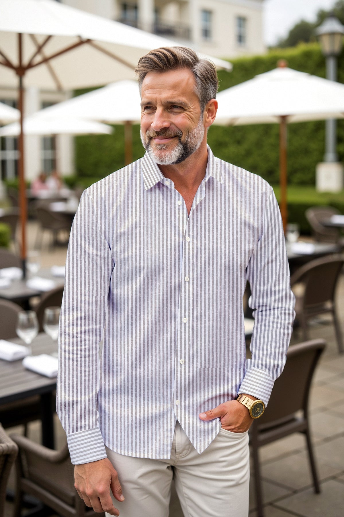 Linen shirt with stripes in brown (Art. 2574-C)