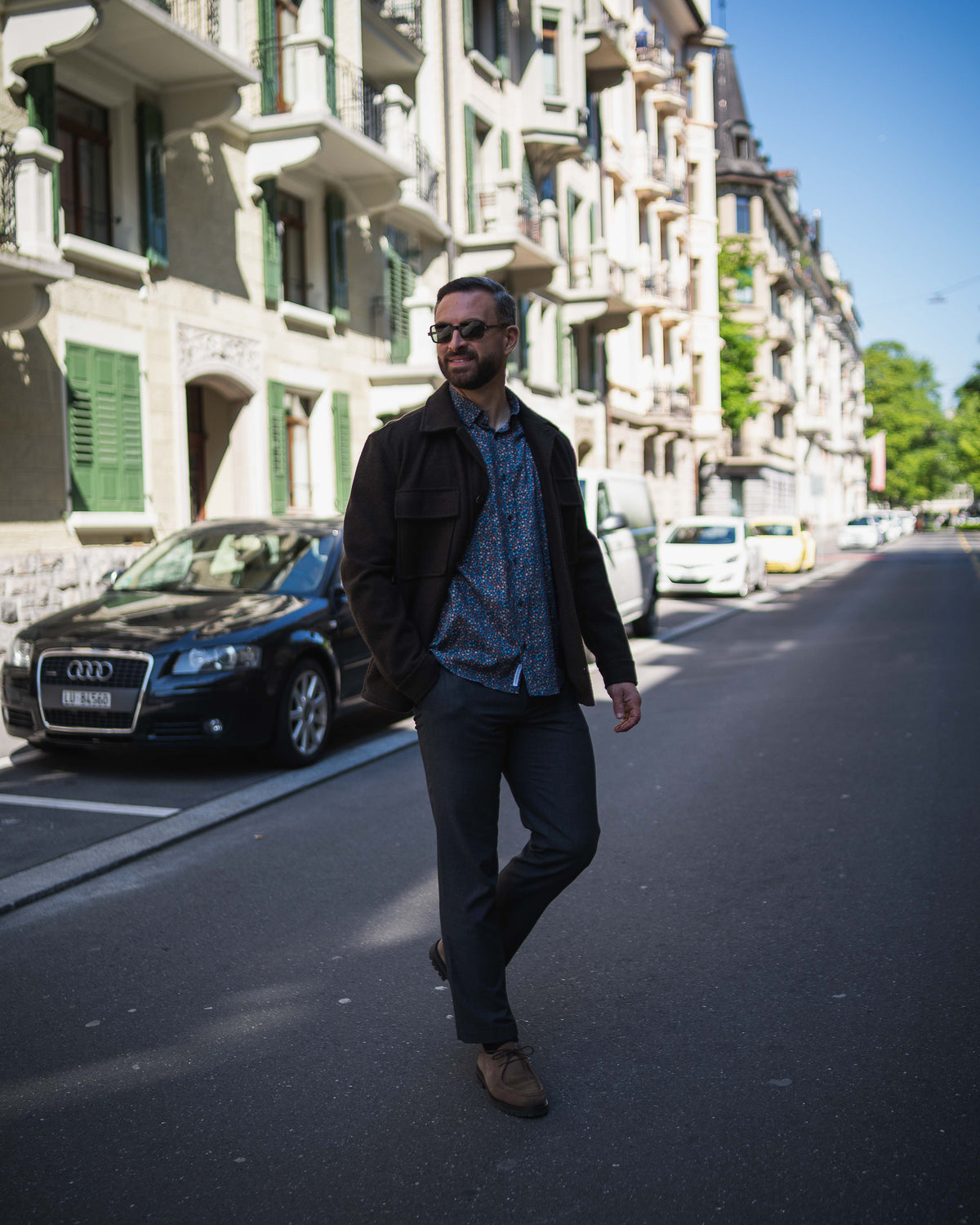 Freizeithemd mit Tannzapfen-Print in Blau (Art. 2736-C)