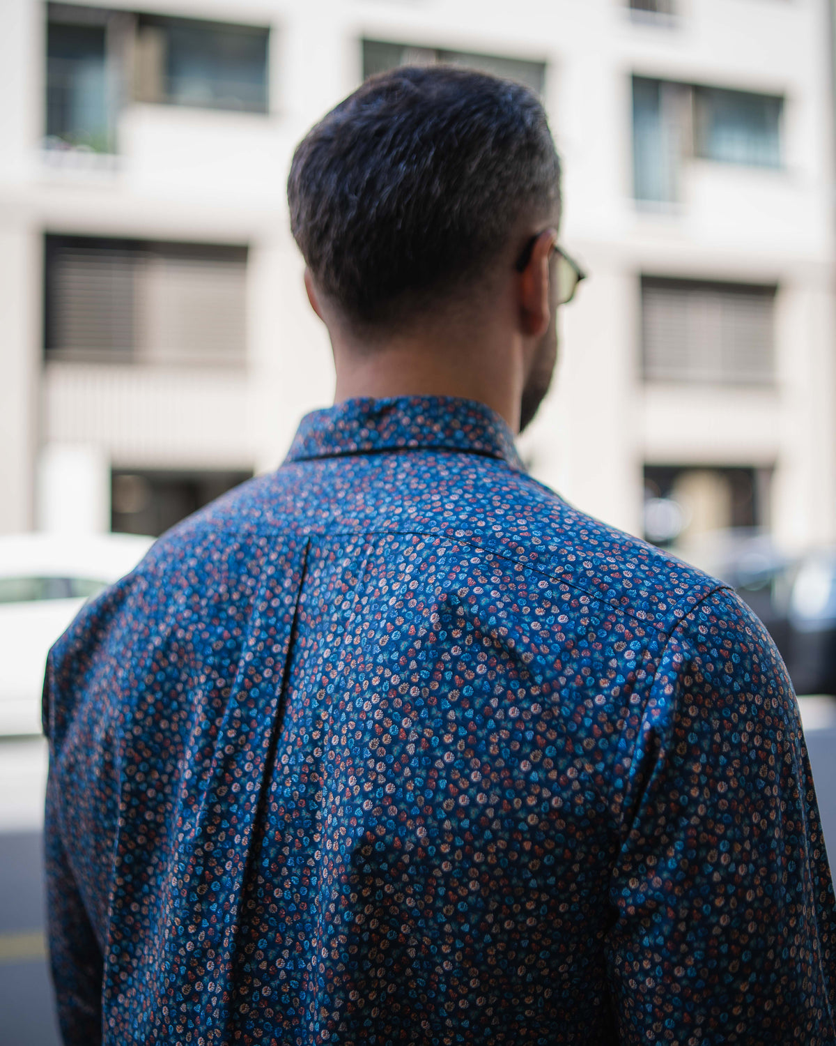 Freizeithemd mit Tannzapfen-Print in Blau (Art. 2736-C)