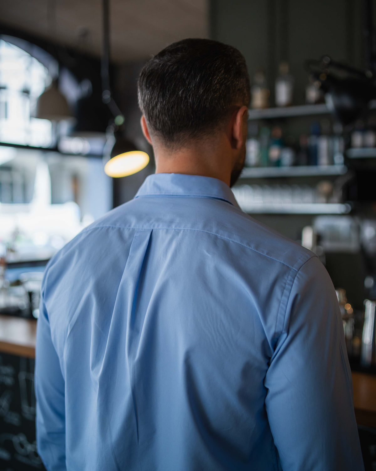 Bügelleichtes Freizeithemd mit Printmuster in Kragen und Manschette in Hellblau (Art. 1012-C)