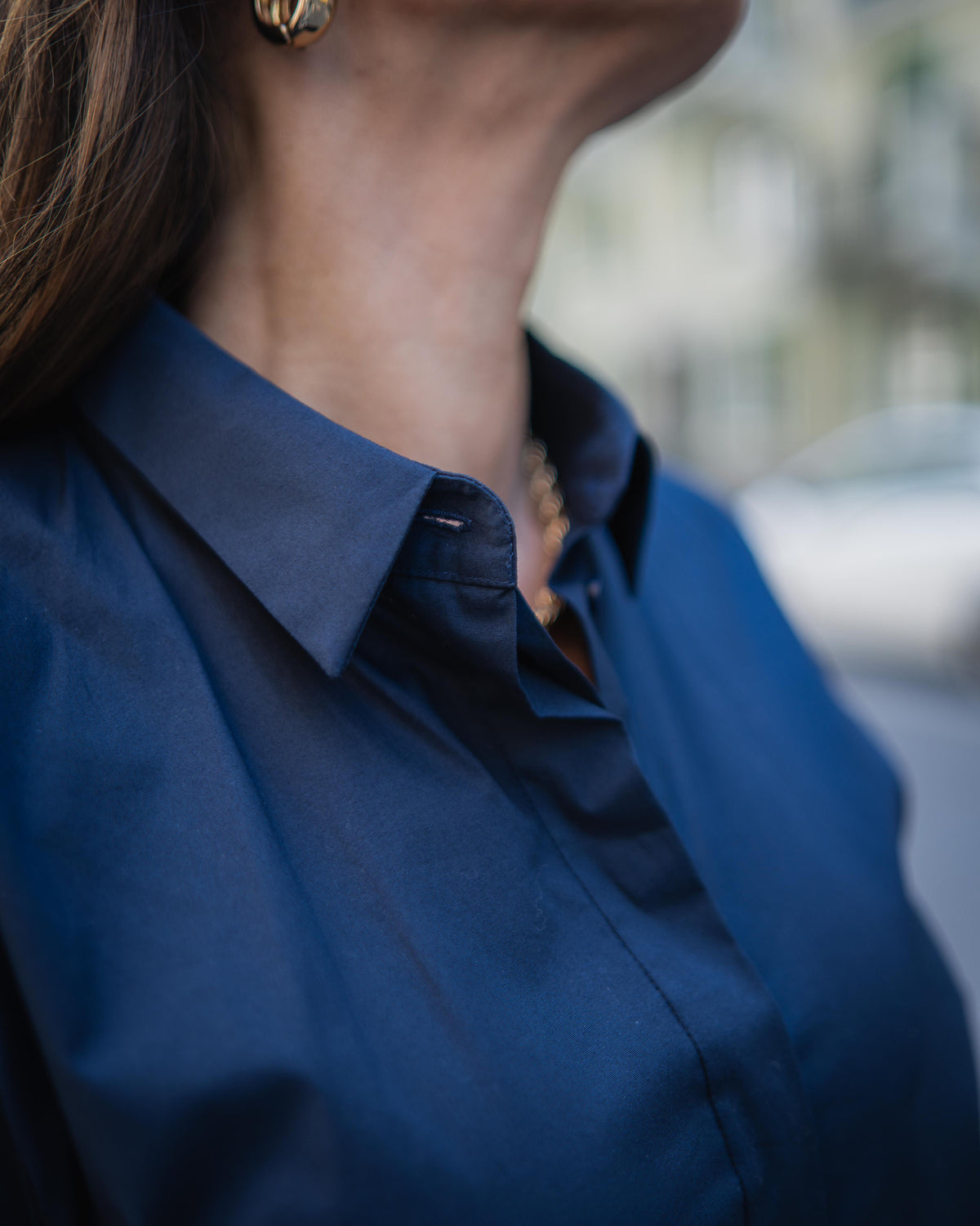 Blouse robe ZOÉ manches longues en bleu foncé (art. 1003D-Z-LA)