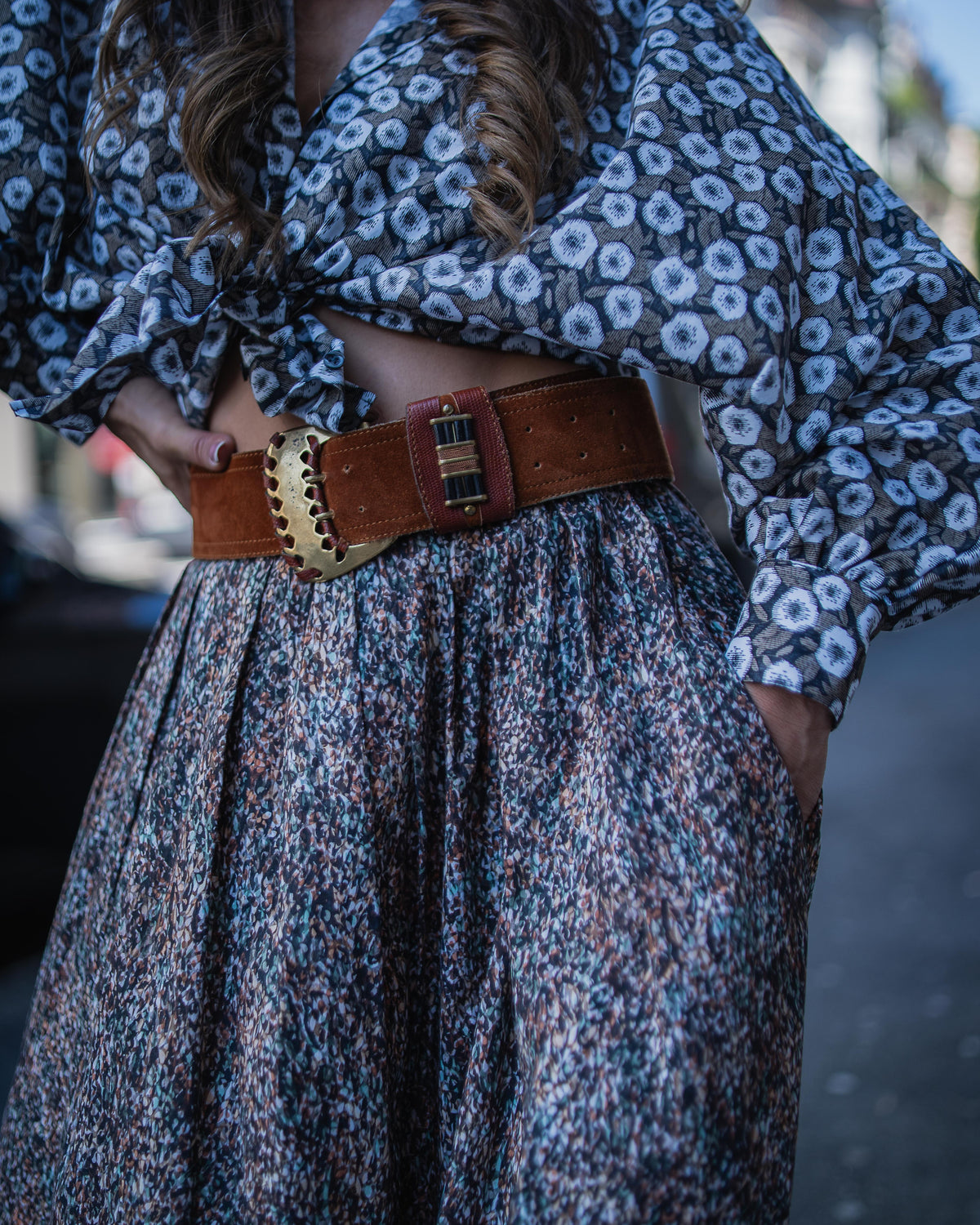 Modische Bluse AMÉLIE mit Fledermausärmeln und Printmuster in Khaki (Art. 2218D-A)