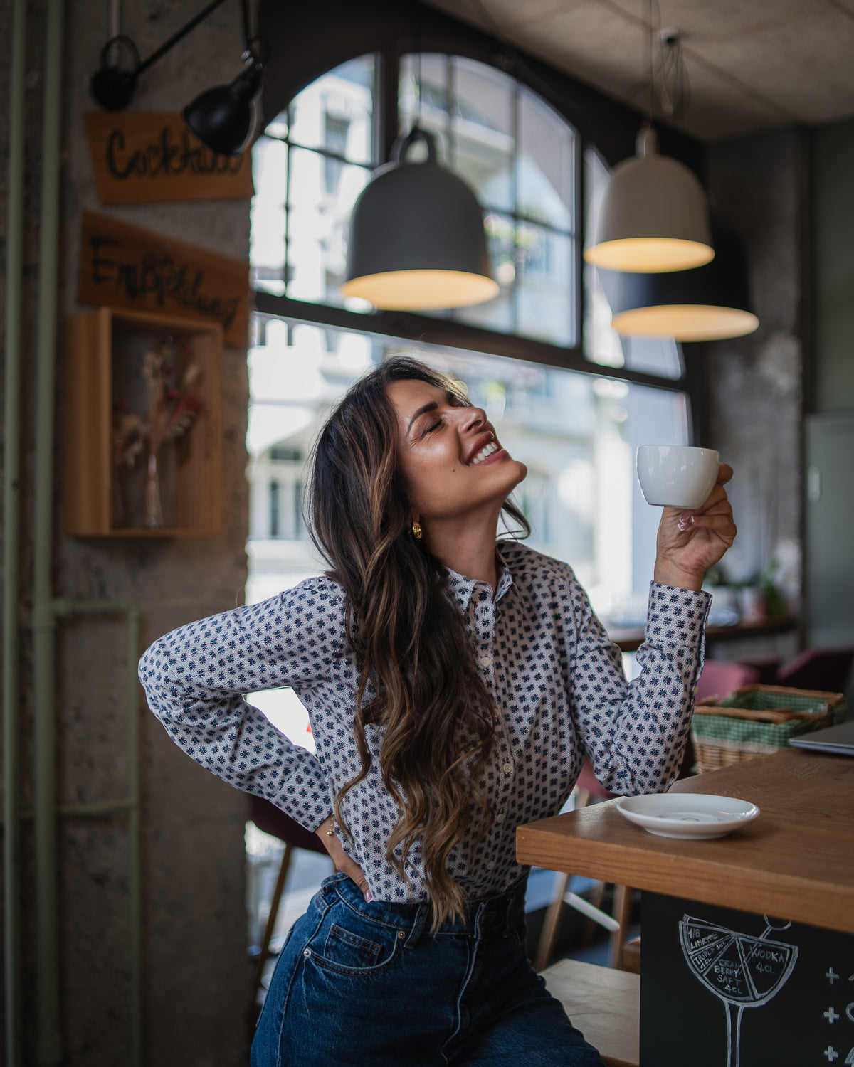Stretch-Bluse SOPHIE mit Schneeflocken-Print in Rosa/Blau (Art. 2243D-S)