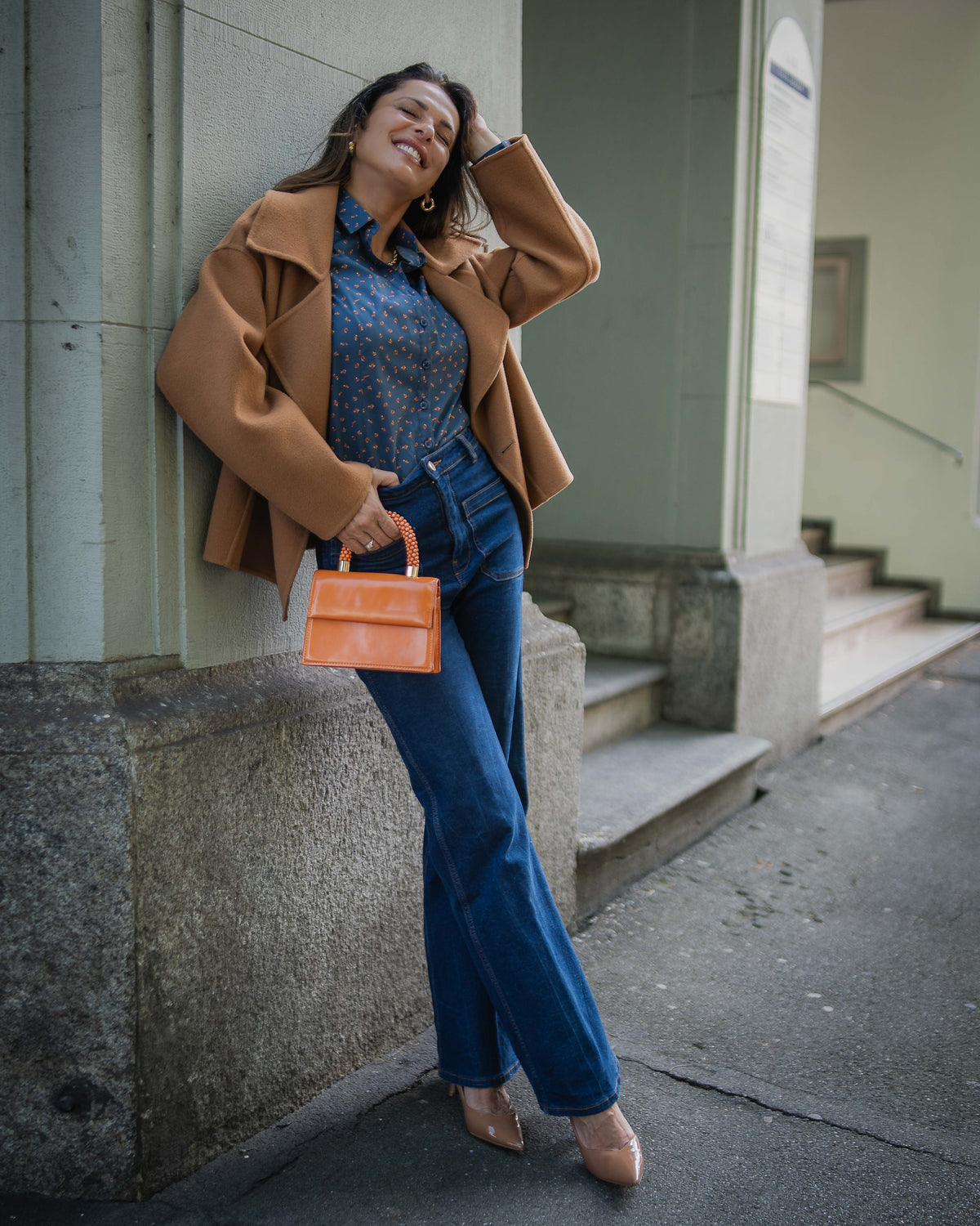Stretch blouse SOPHIE with fox and squirrel print in blue (Art. 2240D-S)