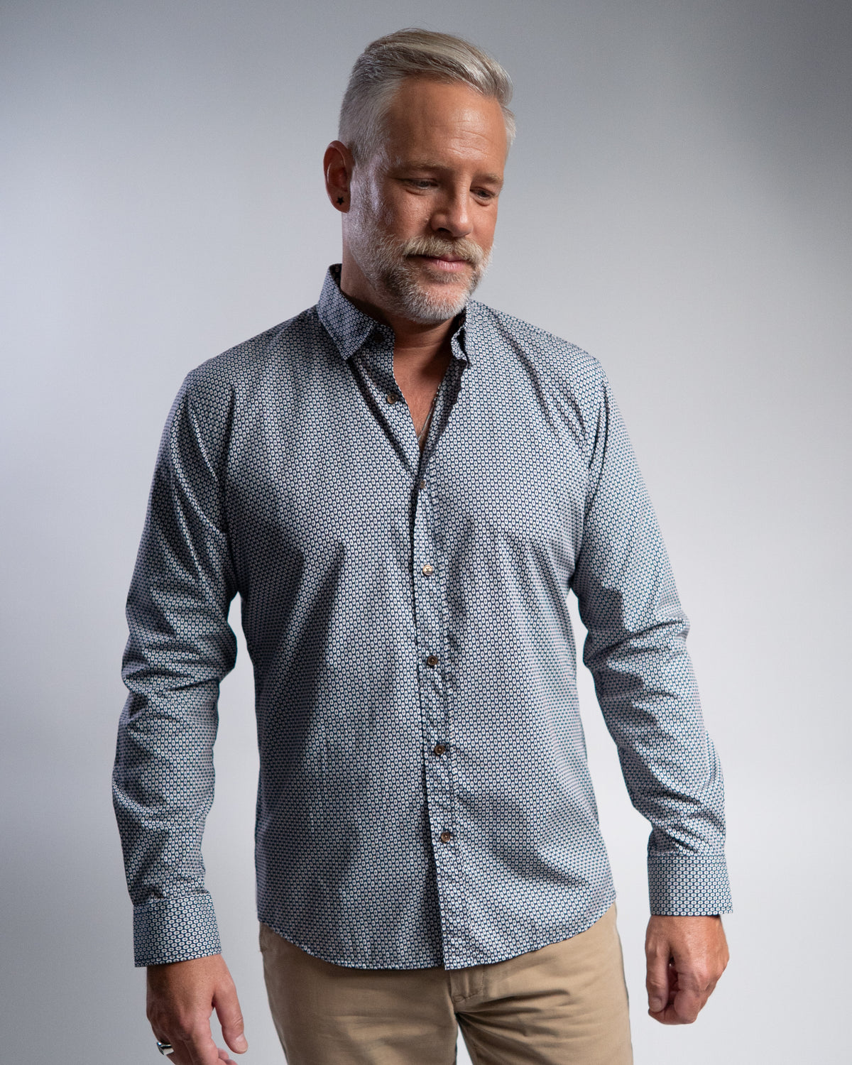 Freizeithemd mit Minimalprint Blau/Olive (Art. 2413-C)