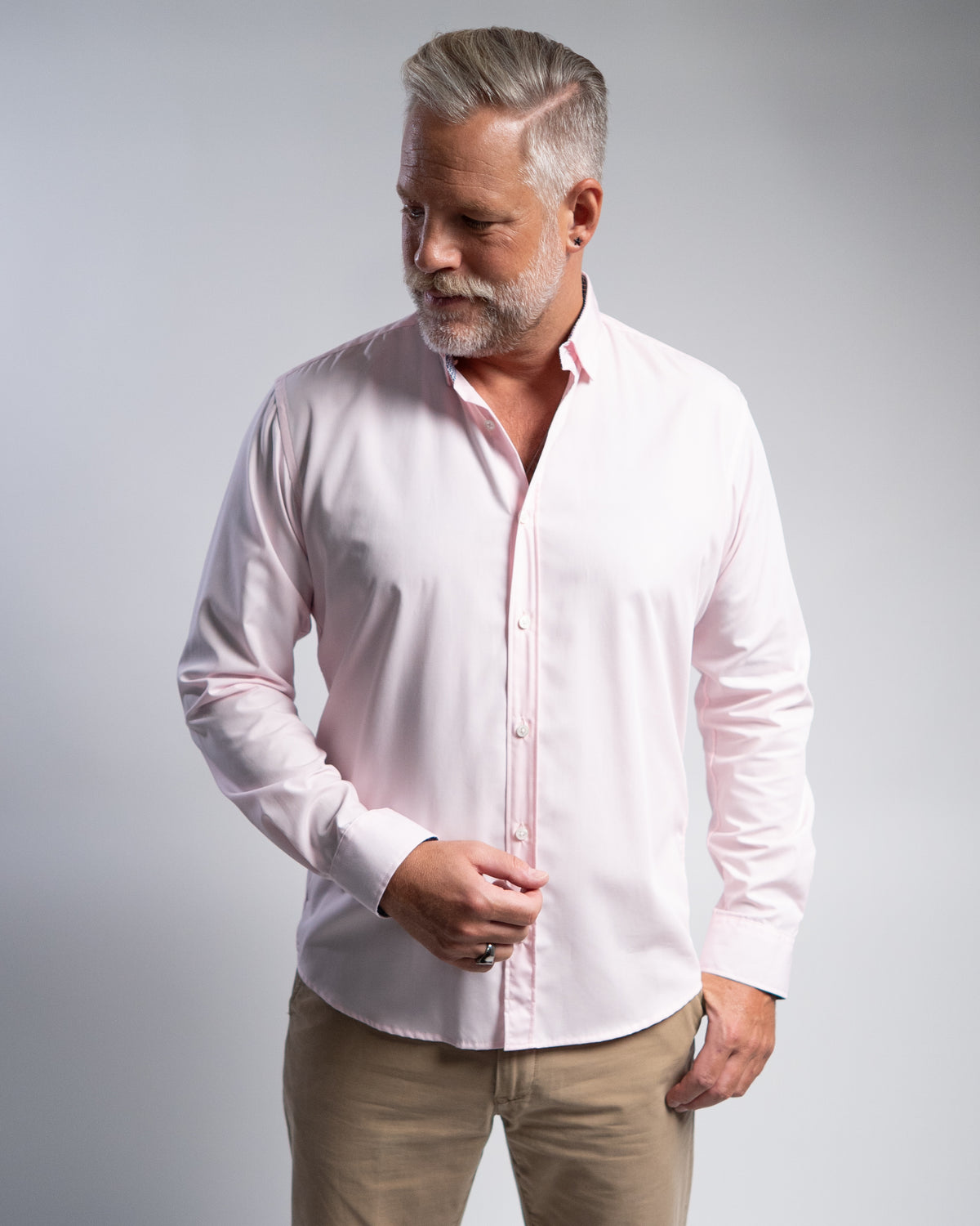 Bügelleichtes Freizeithemd mit Printmuster in Kragen und Manschette in Rosa (Art. 1015-C)