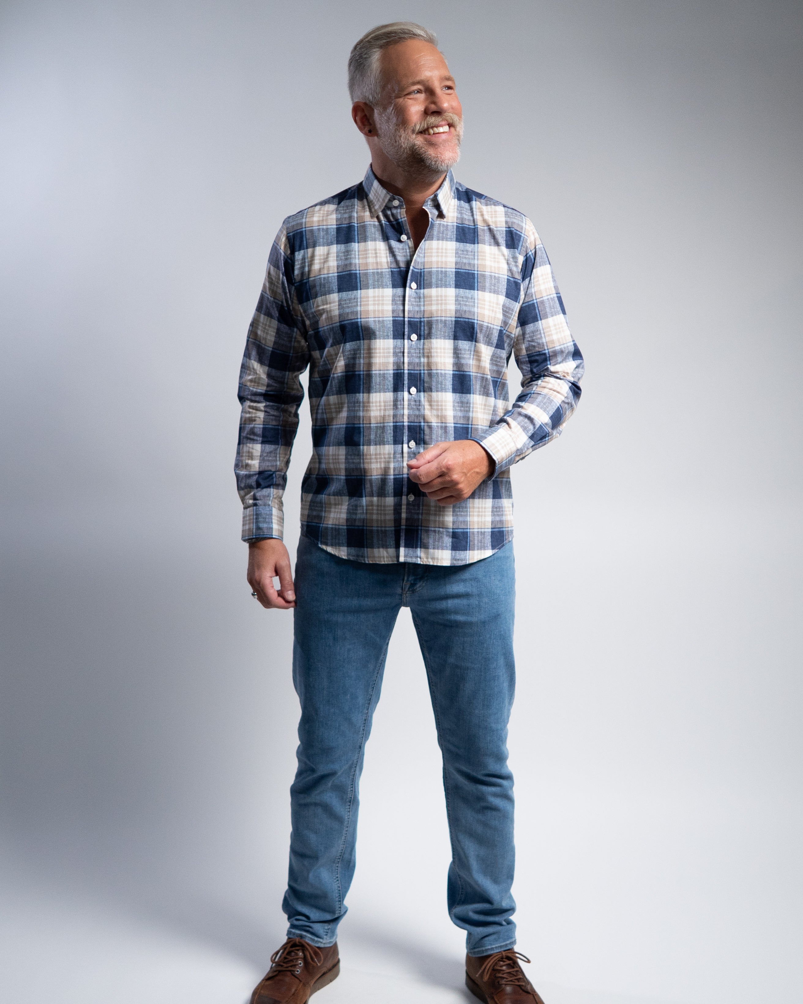 Freizeithemd mit Karomuster in Beige/Navy (Art. 2244-C)