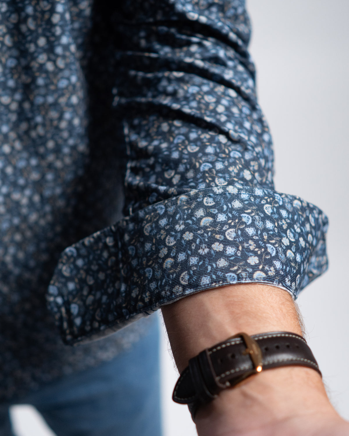 Cord-Hemd mit Blumenprint in Blau (Art. 2719-C)