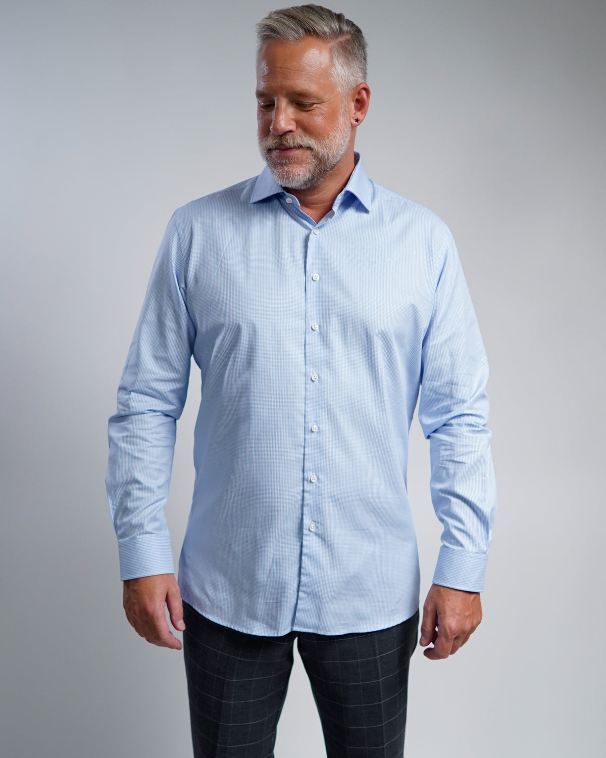 High quality business shirt check light blue (Art. 1143)