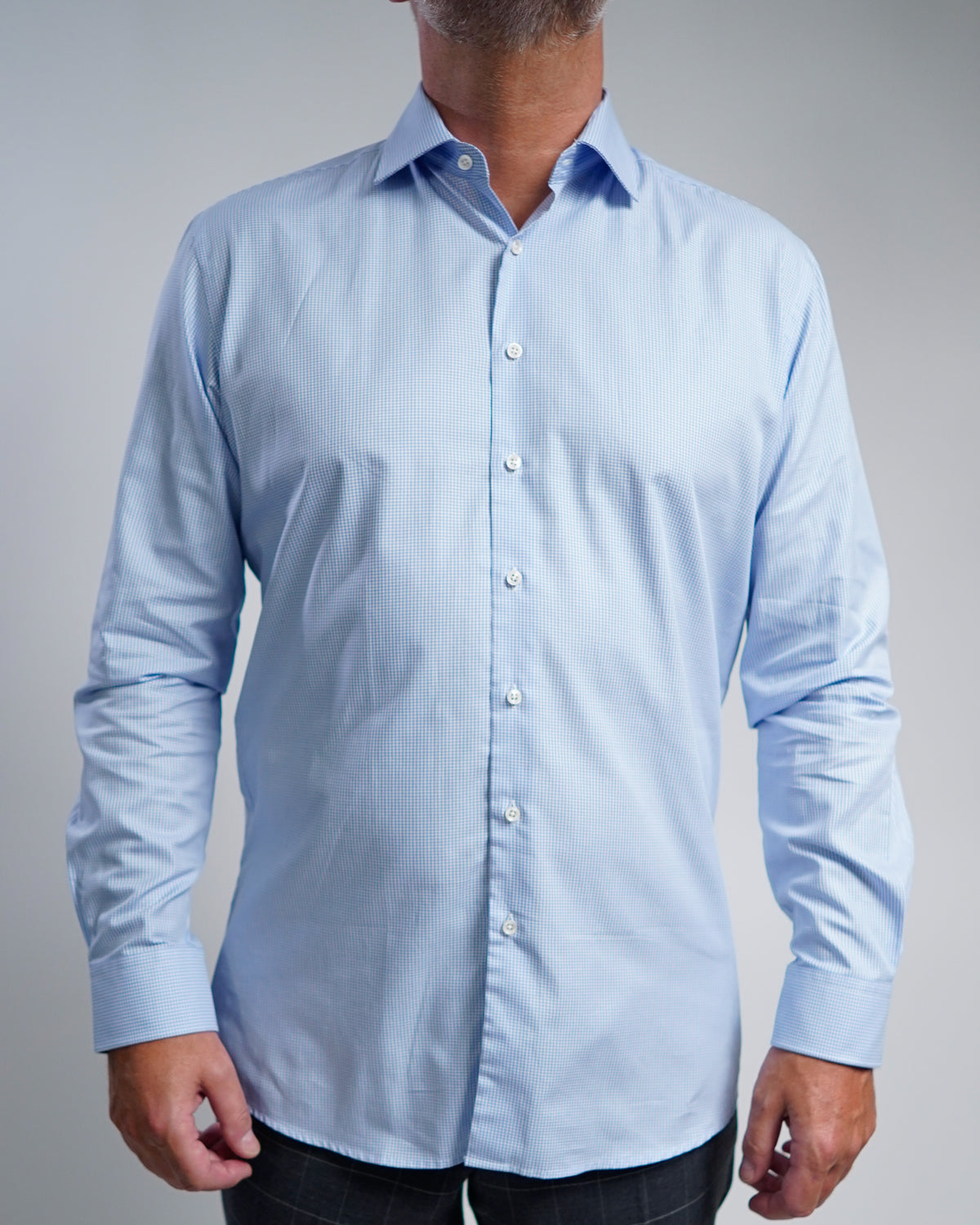 High quality business shirt check light blue (Art. 1143)