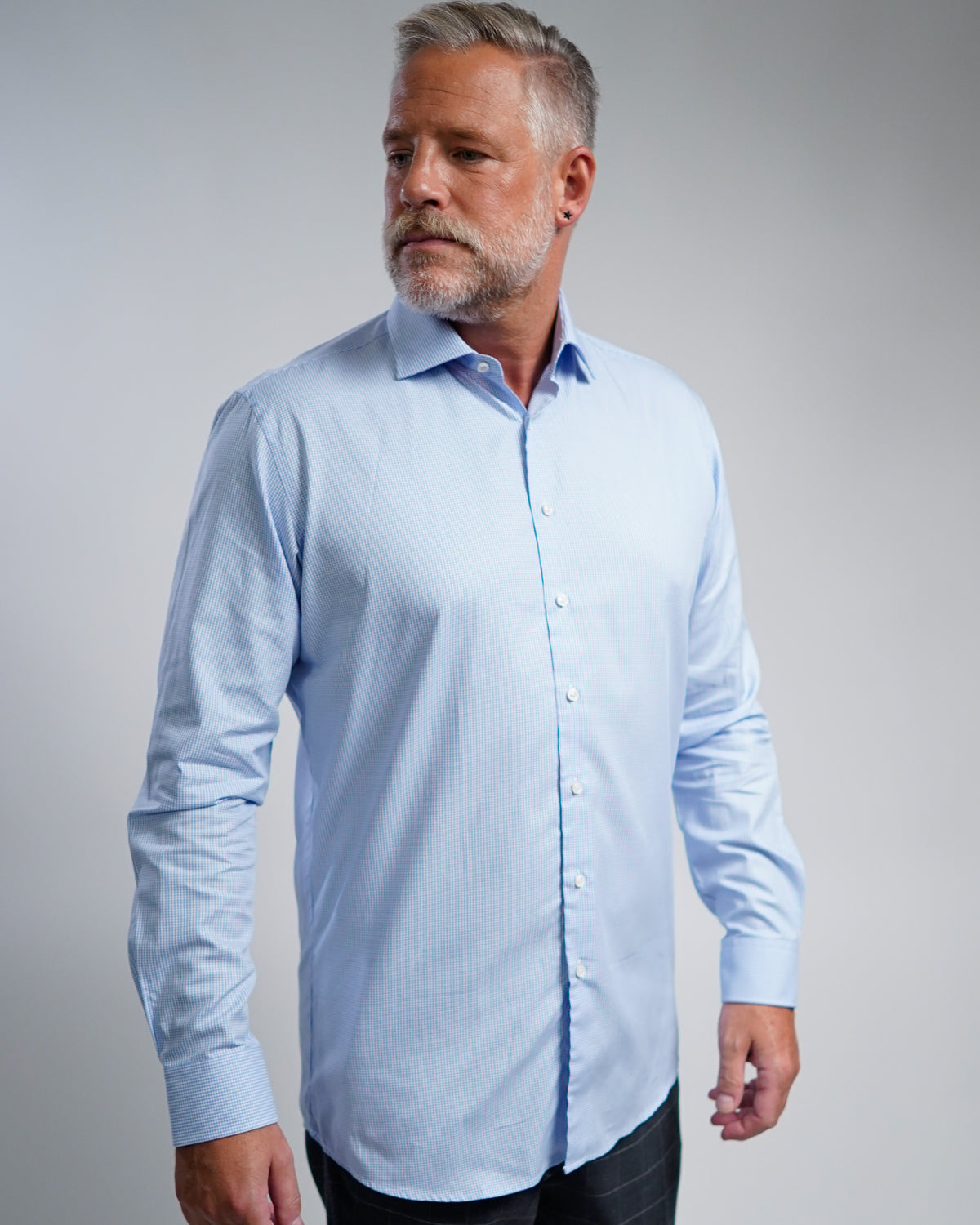 High quality business shirt check light blue (Art. 1143)