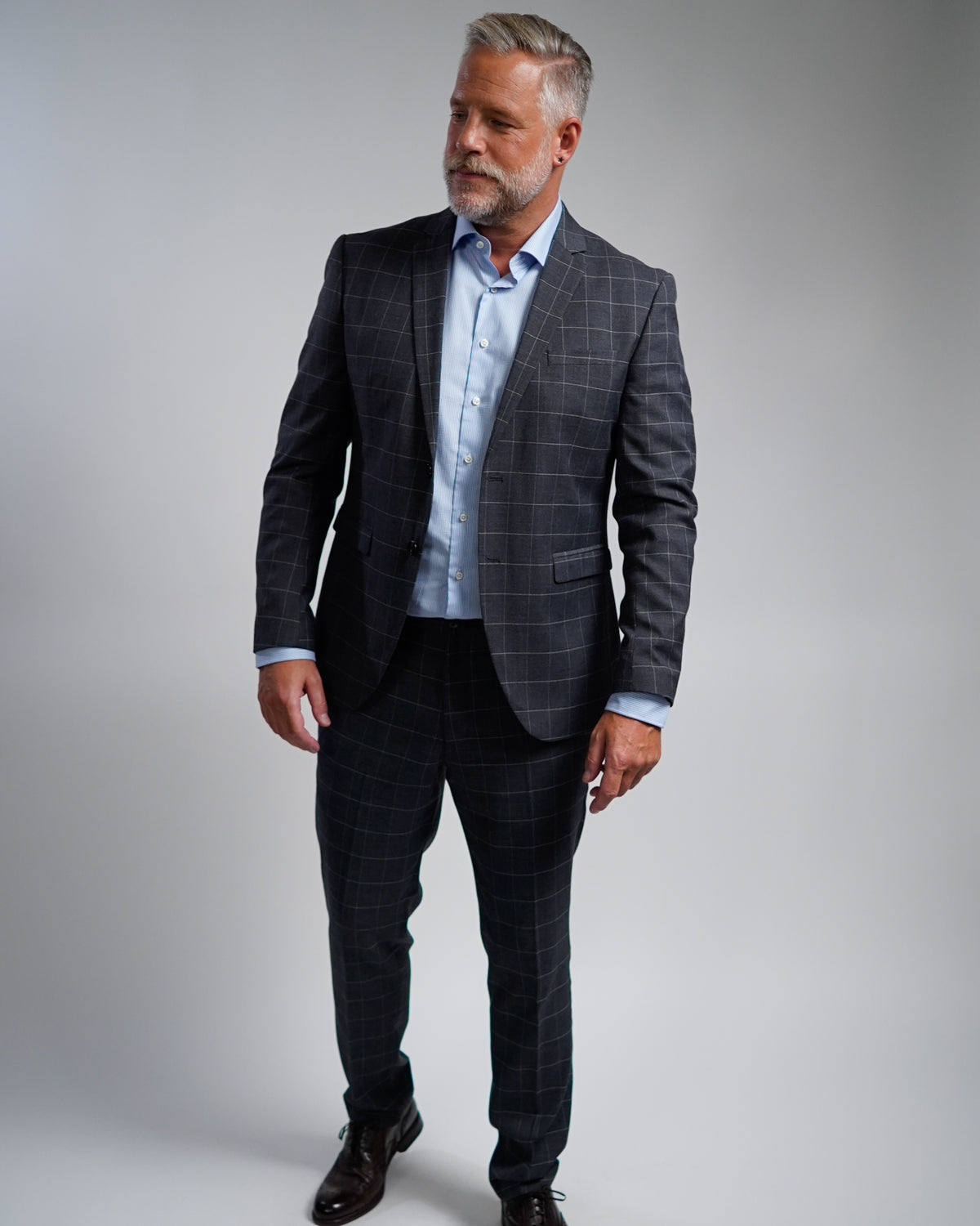 High quality business shirt check light blue (Art. 1143)