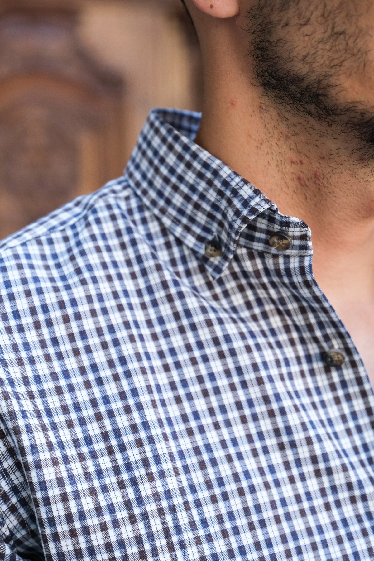 Casual shirt with check pattern in blue/white (Art. 2121-C)