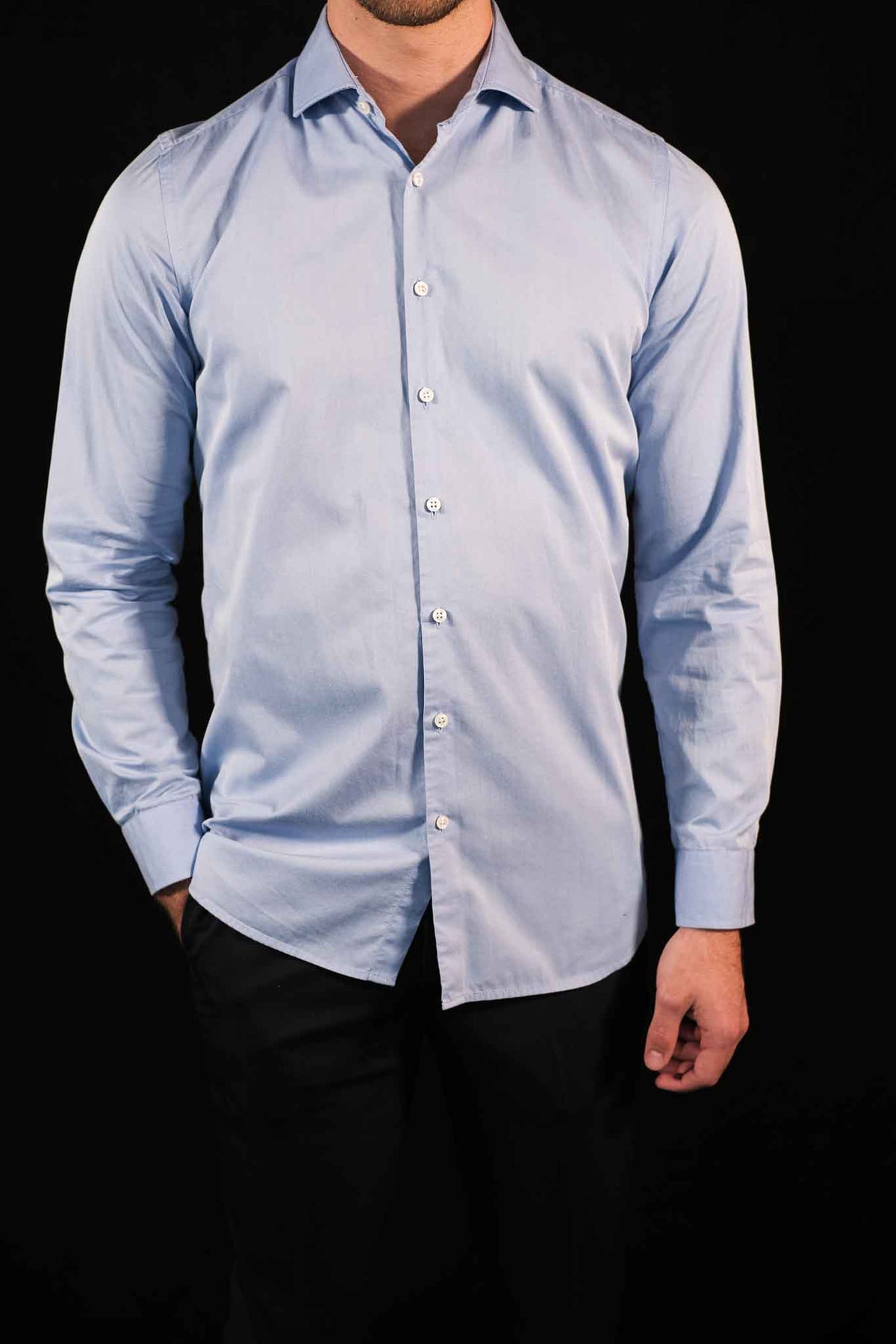 High Quality Twill Shirt Medium Blue Fitted (Slim Fit)