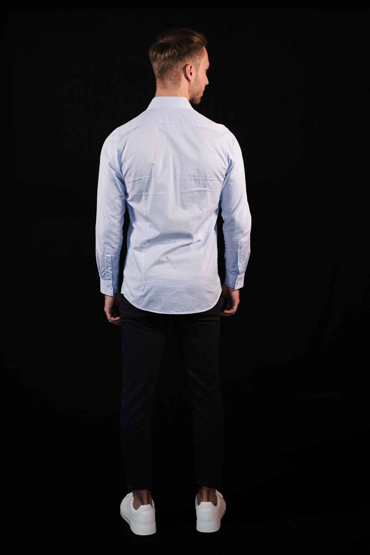 Hochwertiges Businesshemd Streifen Hellblau Fitted (schmal geschnitten / Art. 1131-F)