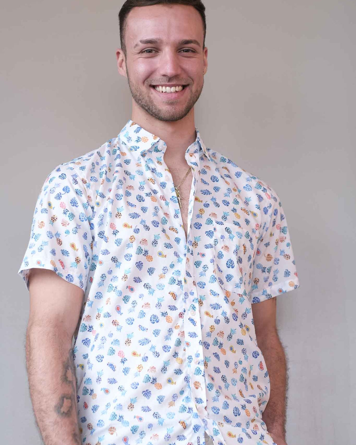 Casual shirt with summery print pattern (item 2223-C-KA)