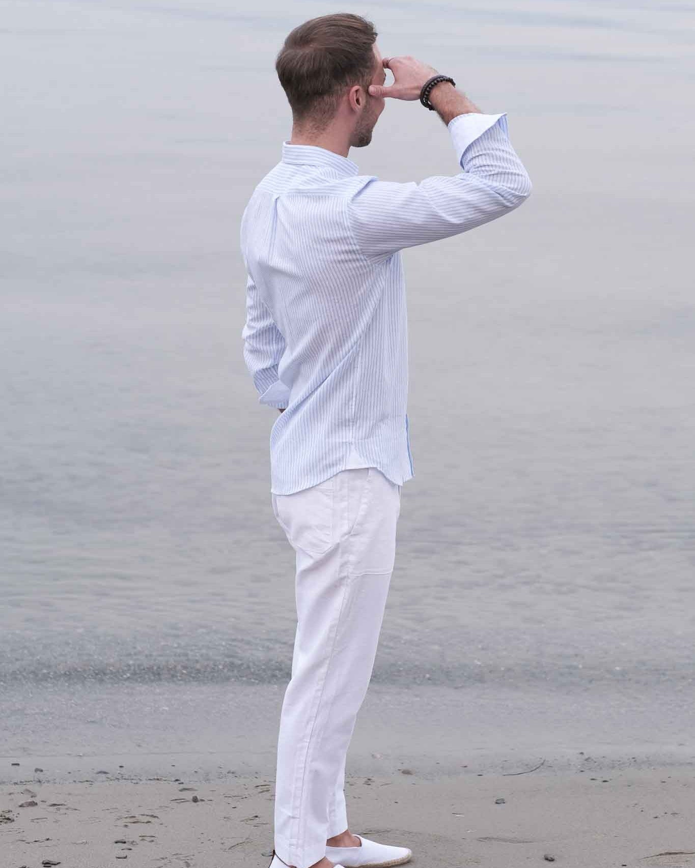 Chemise en lin à rayures bleu clair (art. 2262-C)