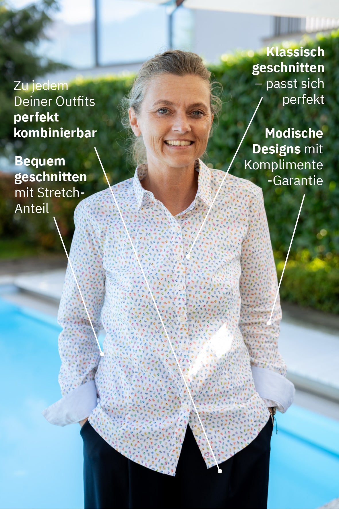 Blouse stretch SOPHIE avec imprimé chaise longue (art. 2133D-S)