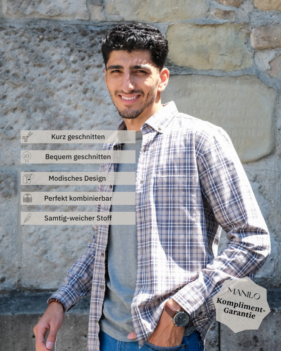 Chemise Flanel avec un motif caro beige (art. 2133-c)