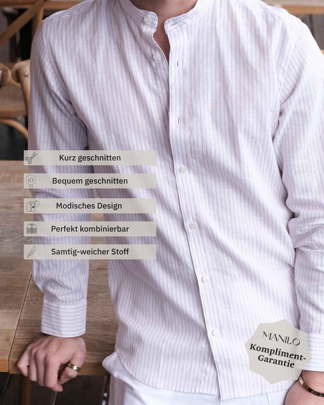 Chemise en lin à rayures beige avec col montant (Art. 2261-C-SK)