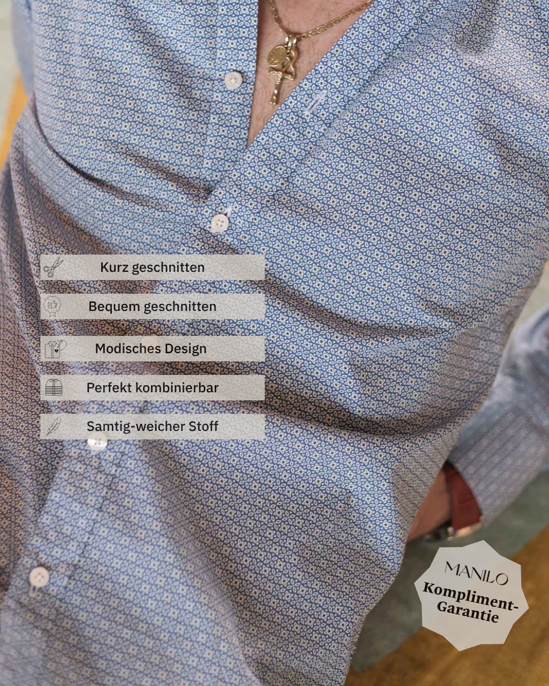 Freizeithemd mit Graphikmuster Blau (Art. 2238-C)